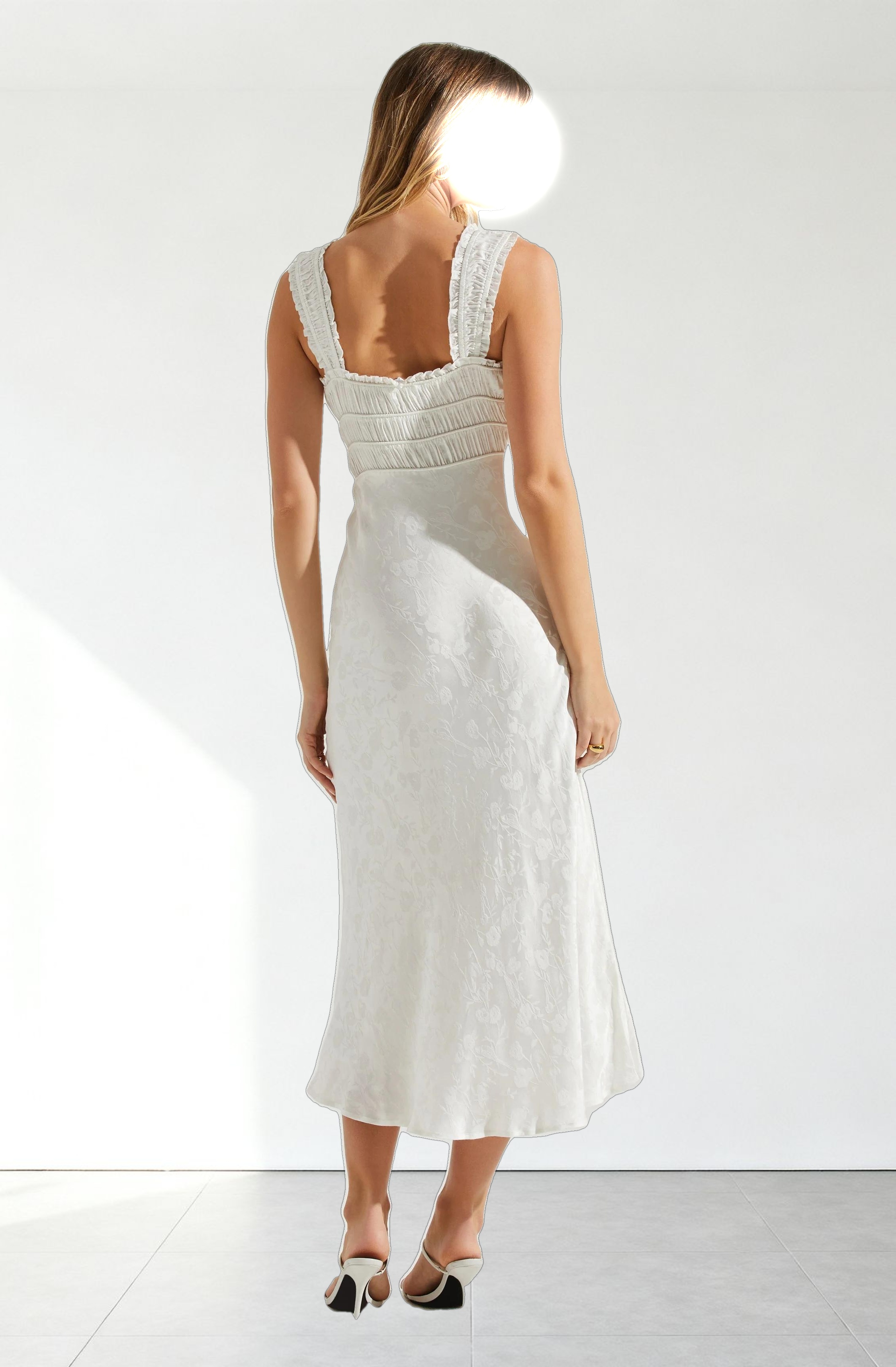 Enola Satin Smocked Midi Dress