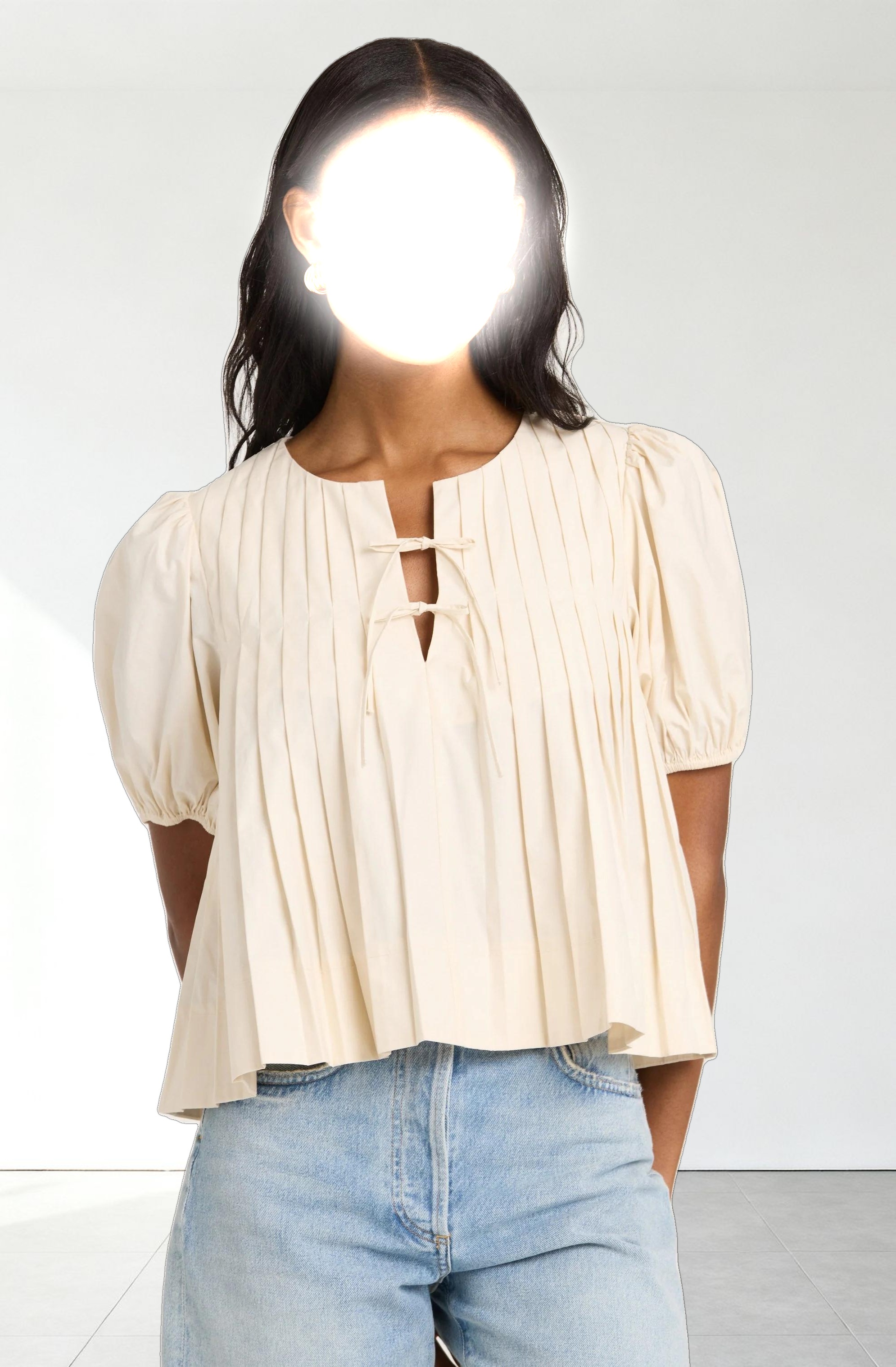 Pleated Puff Sleeve Top