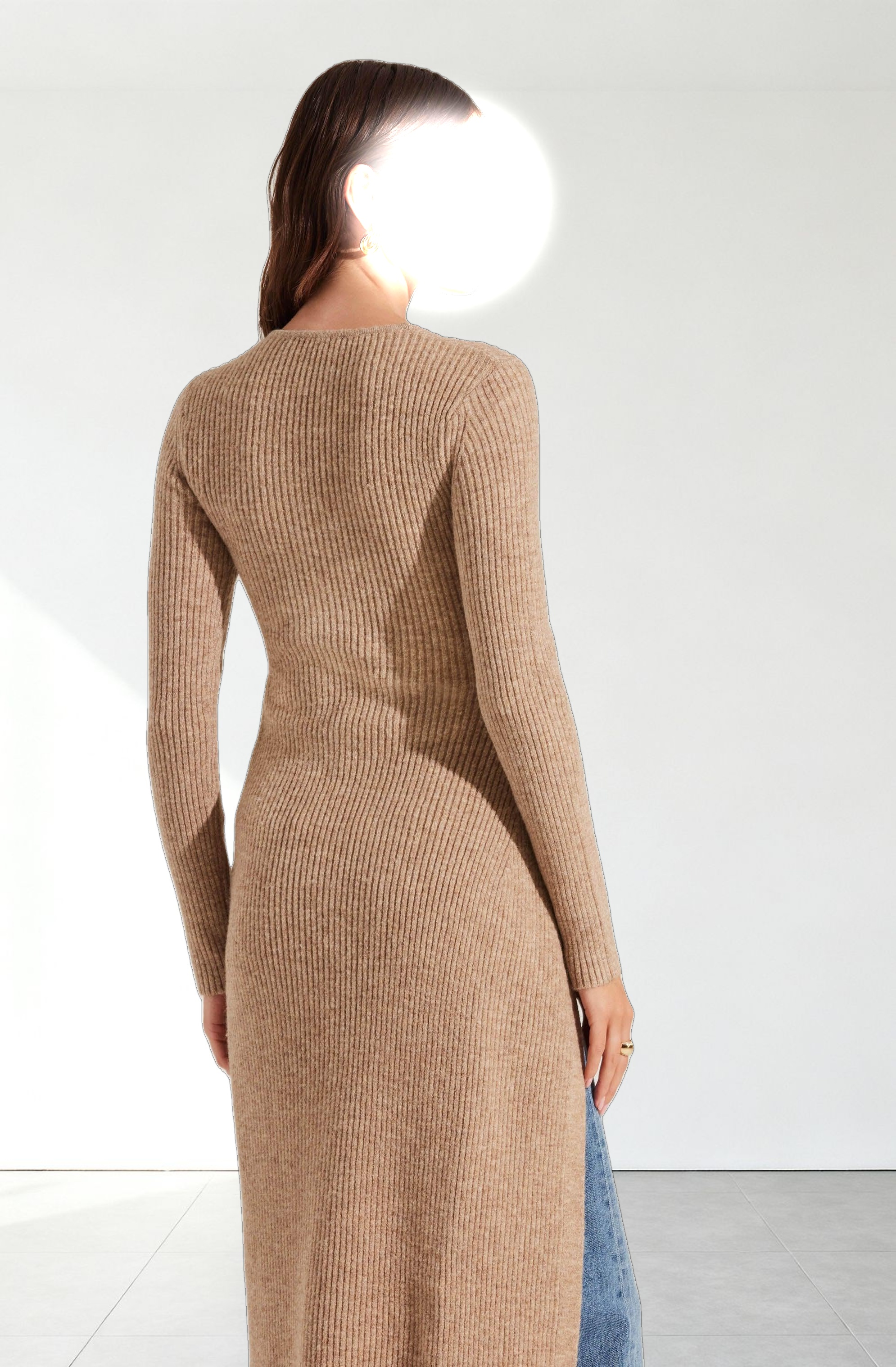 Ribbed Hi Slit Button Sweater