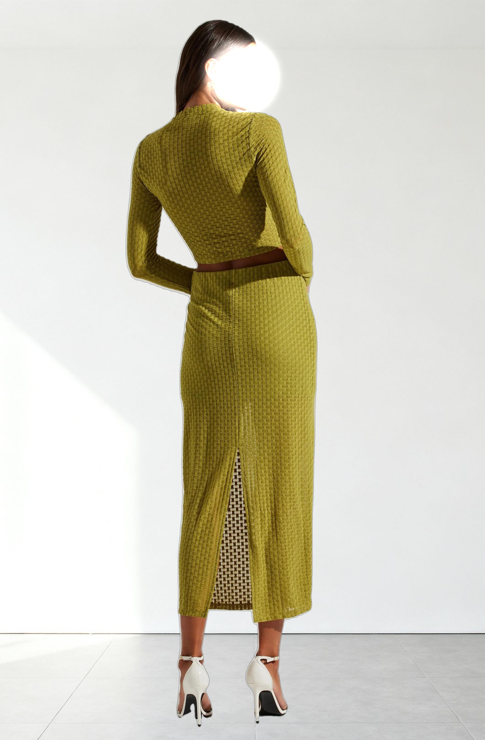 Indah Semi Sheer Overlay Midi Skirt