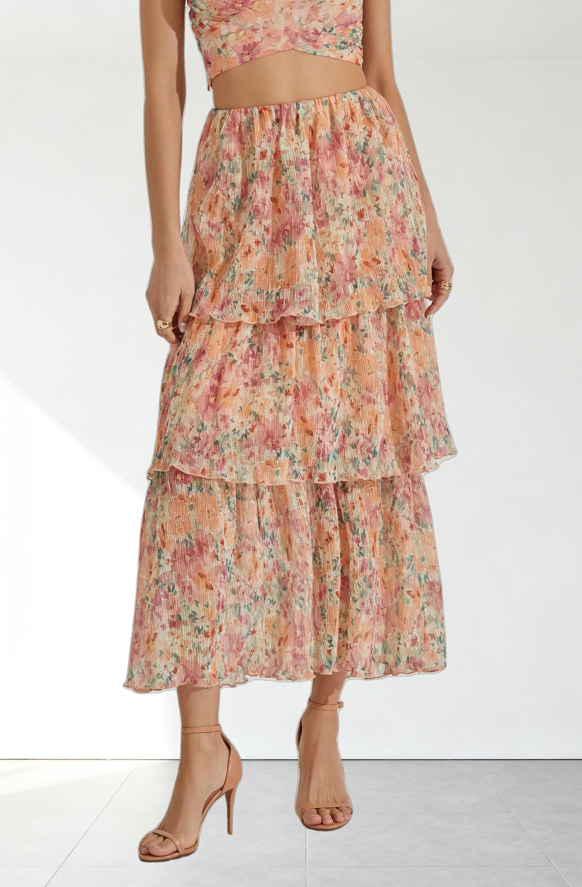 Tiered Plisse Maxi Skirt