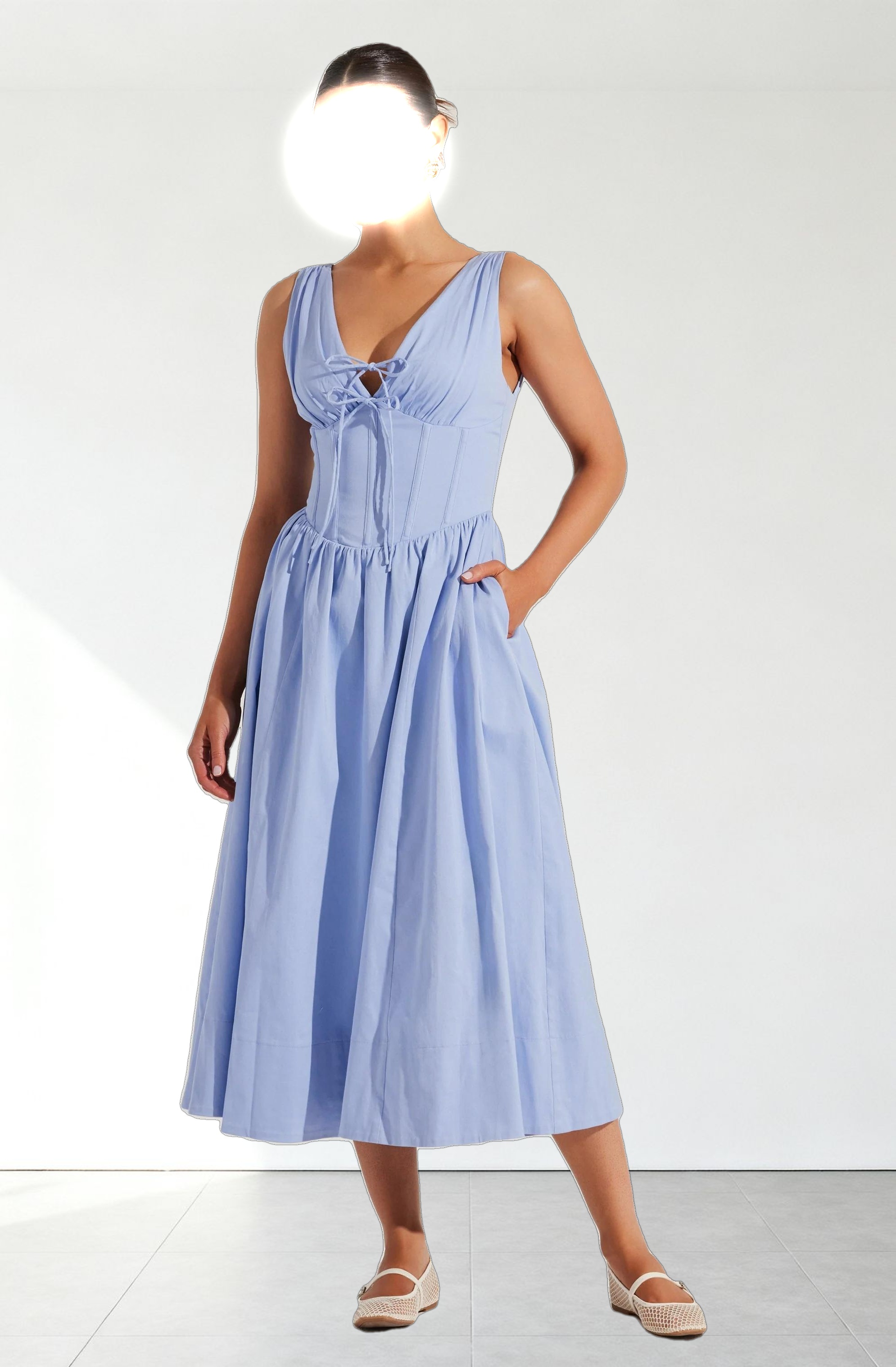 Maili Corset Poplin Midi Dress