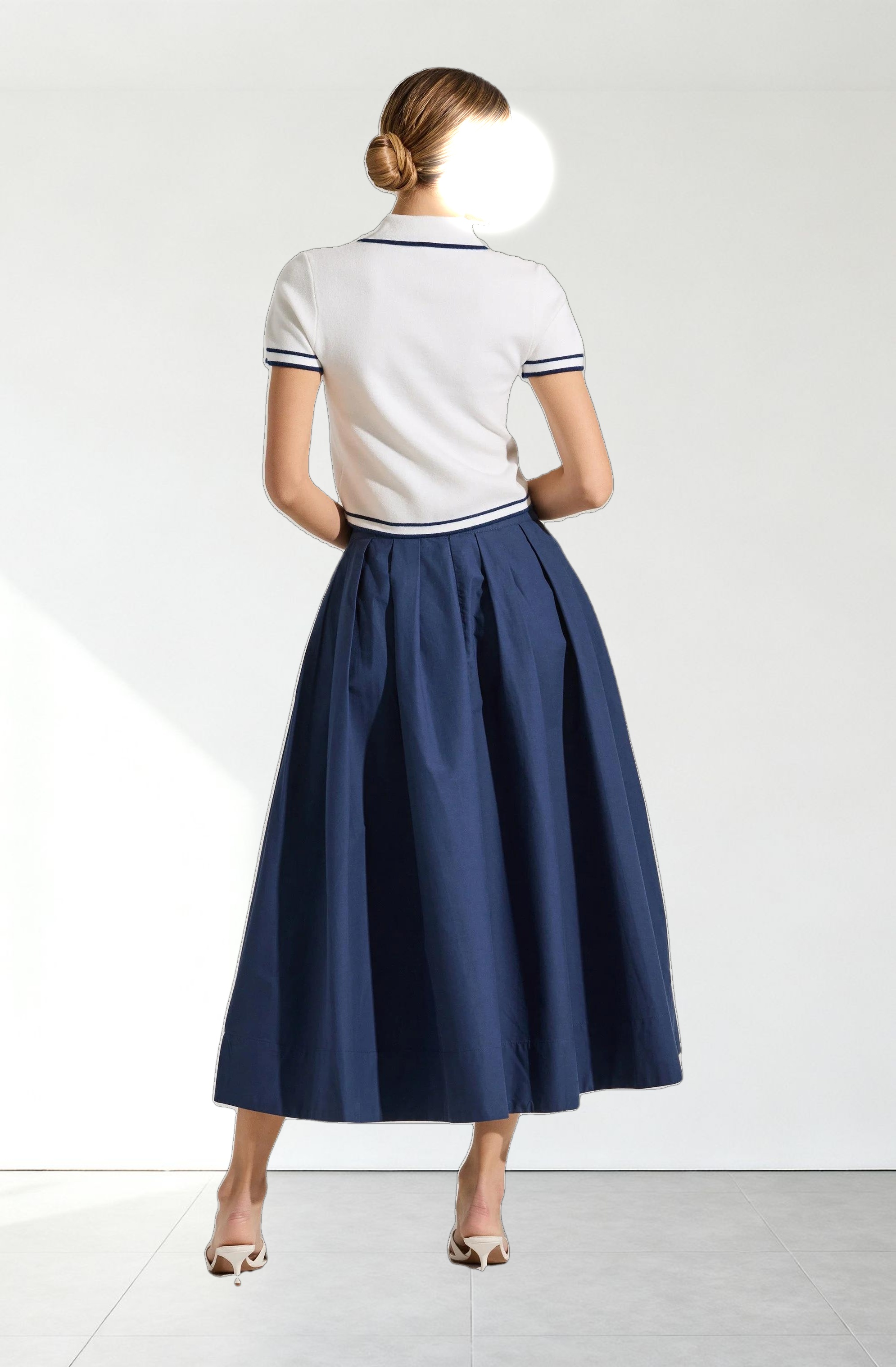 Full Flared Poplin Midi Skirt
