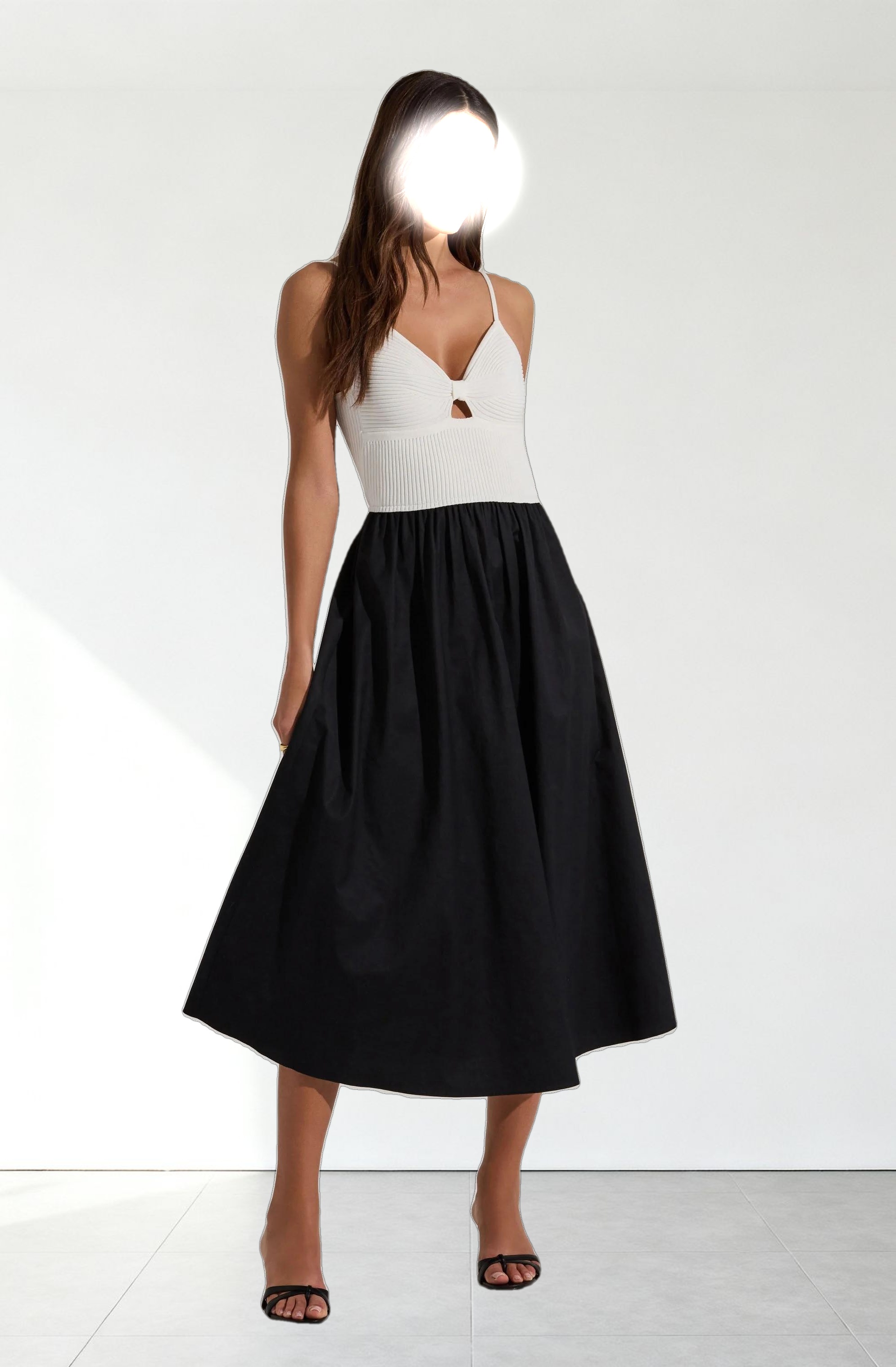 Contrast Mixed Media Midi Dress