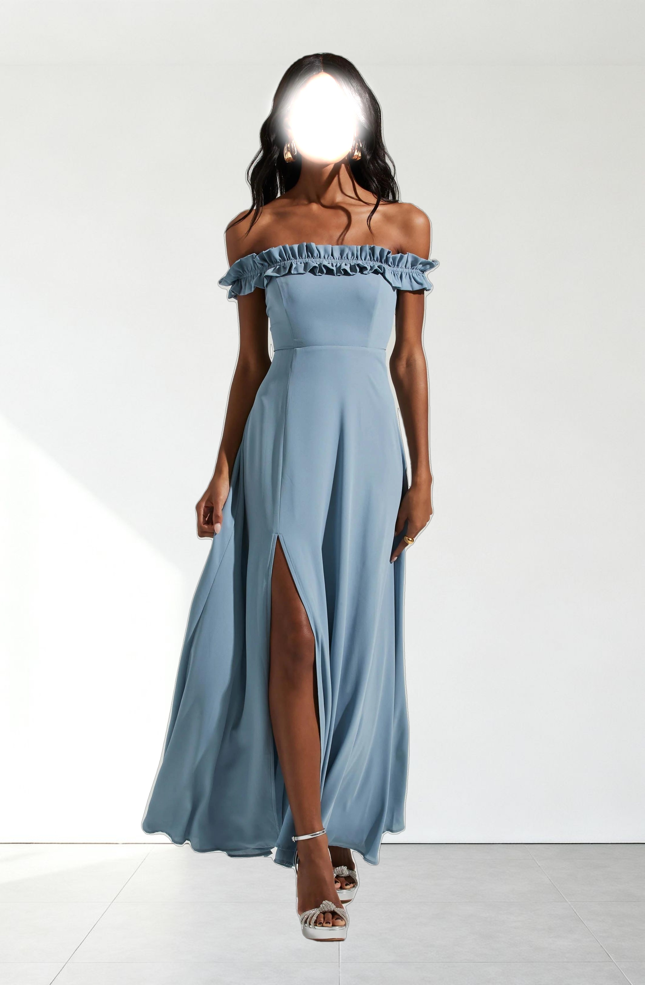 Venetia Off Shoulder Ruffle Trim Maxi Dress
