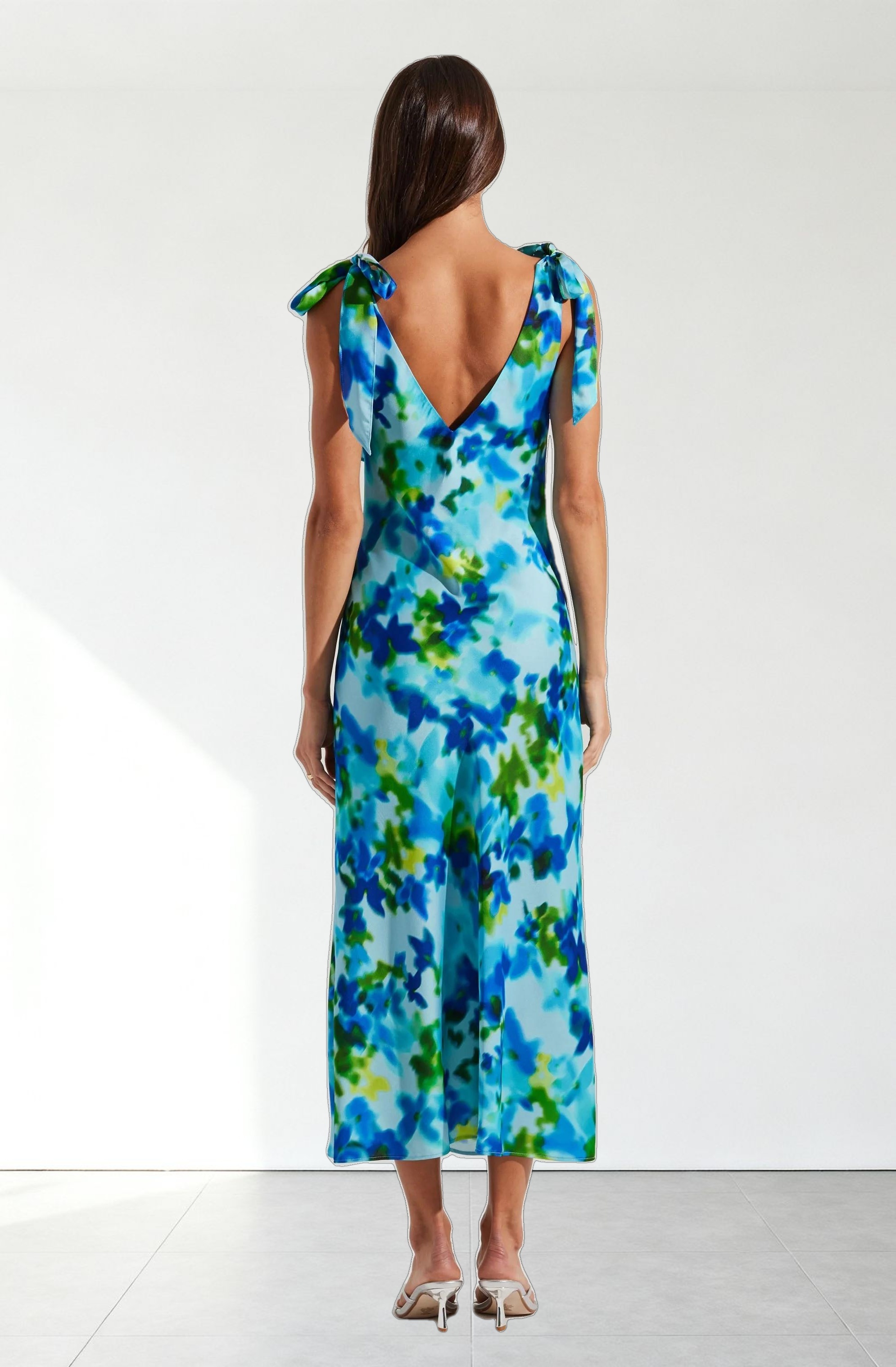 Allexina Satin Cowl Neck Midi Dress