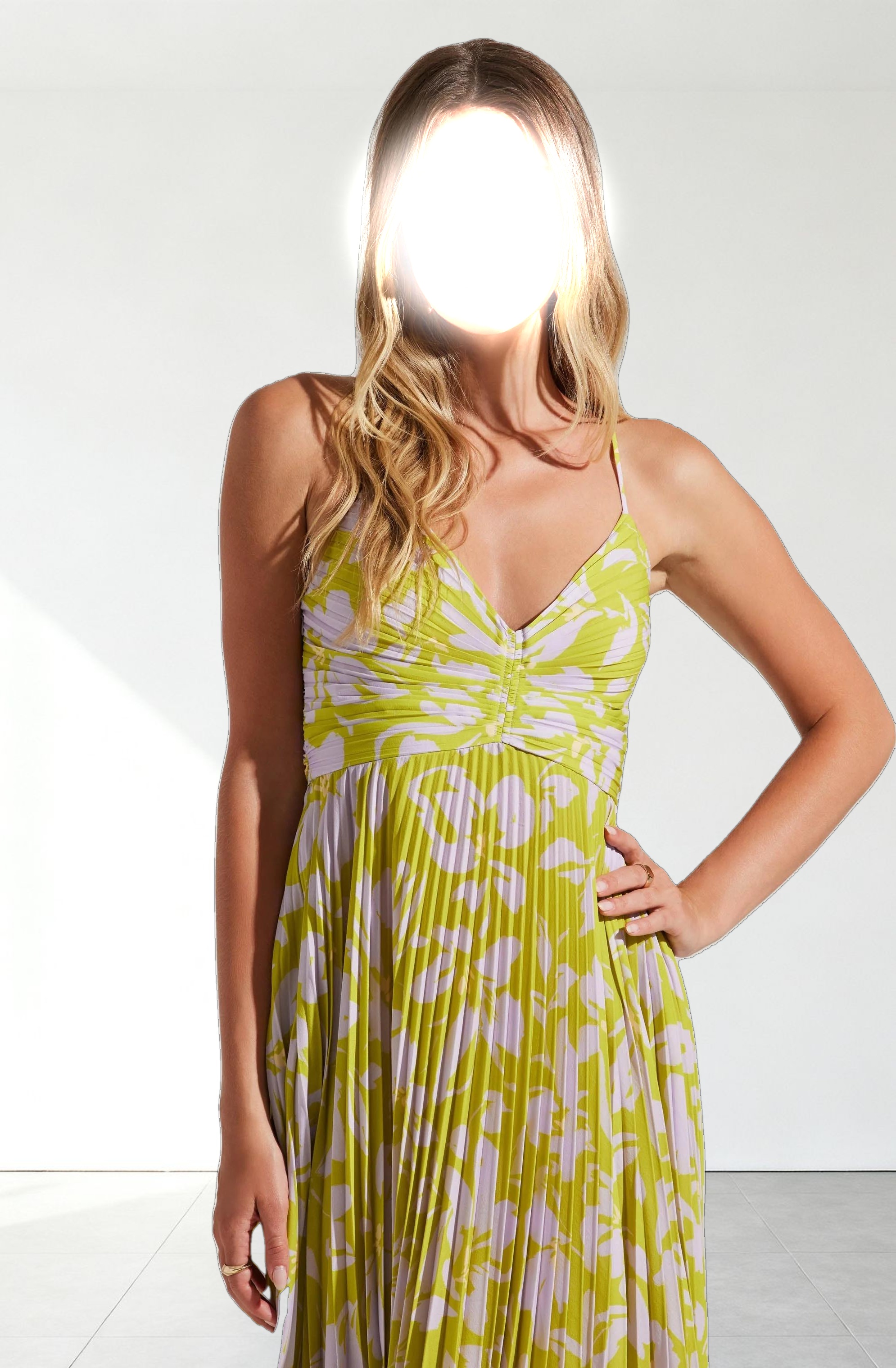 Blythe Floral Plisse Midi Dress