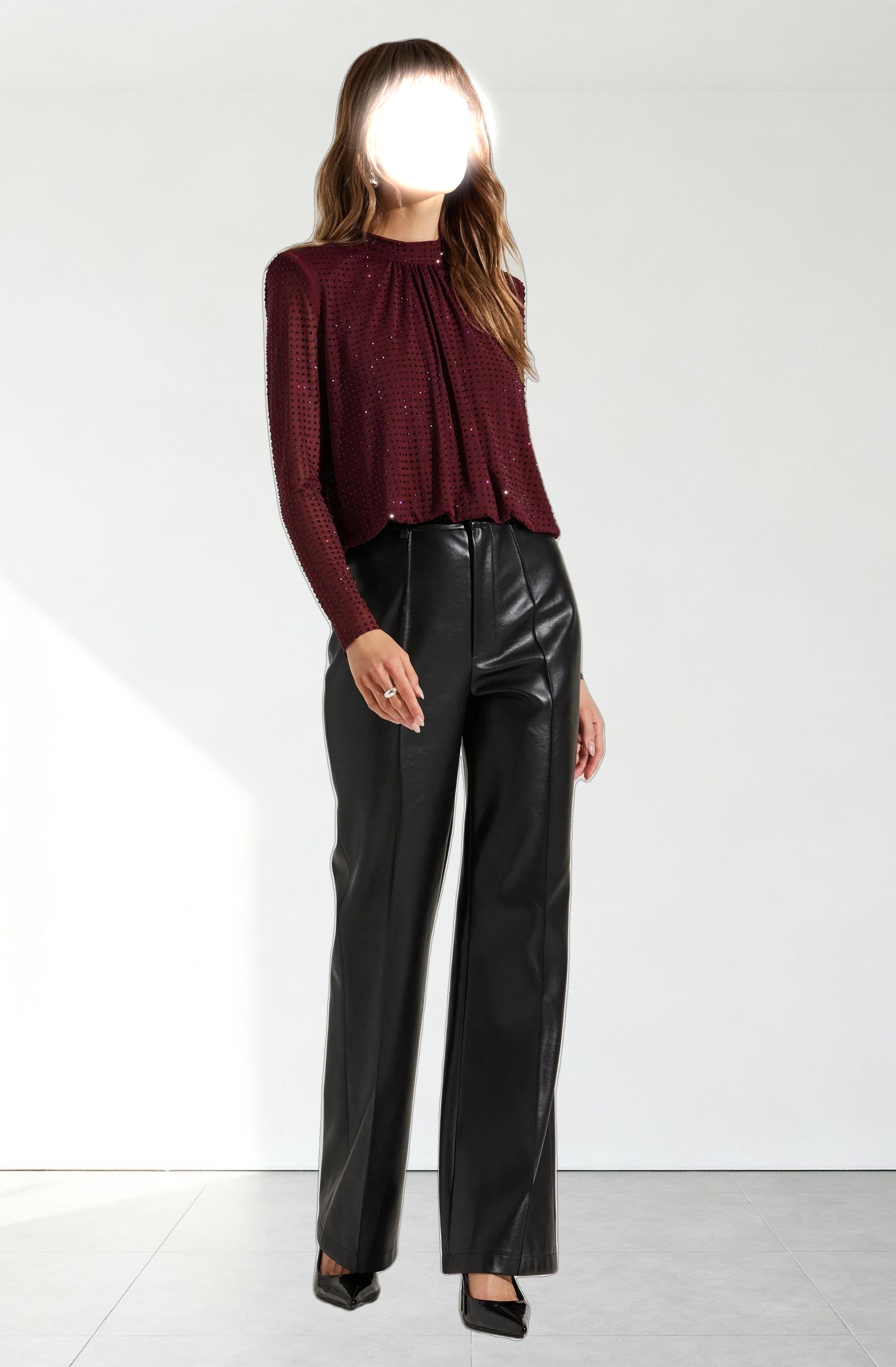 Balsa Mock Neck Rhinestone Top