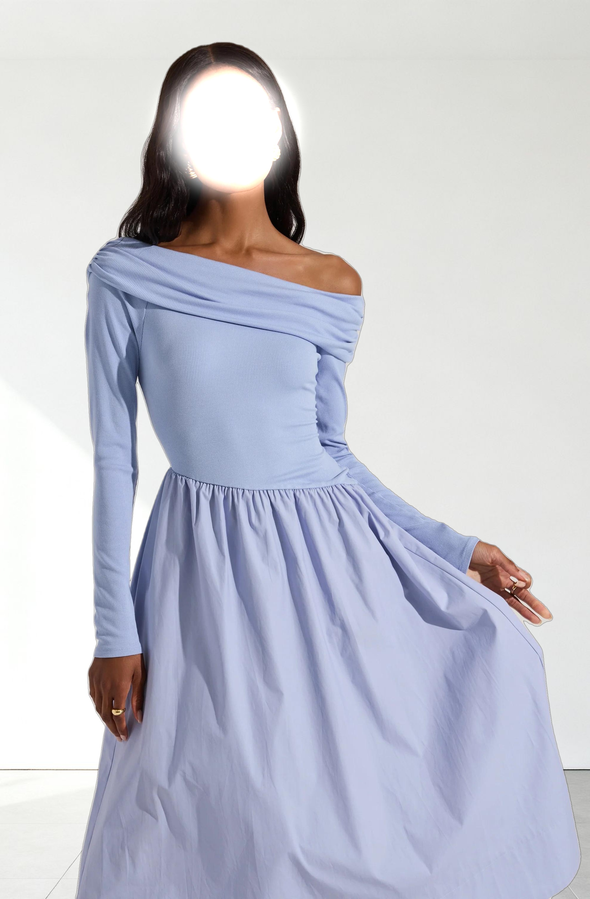 Mixed Media Off Shoulder Dress