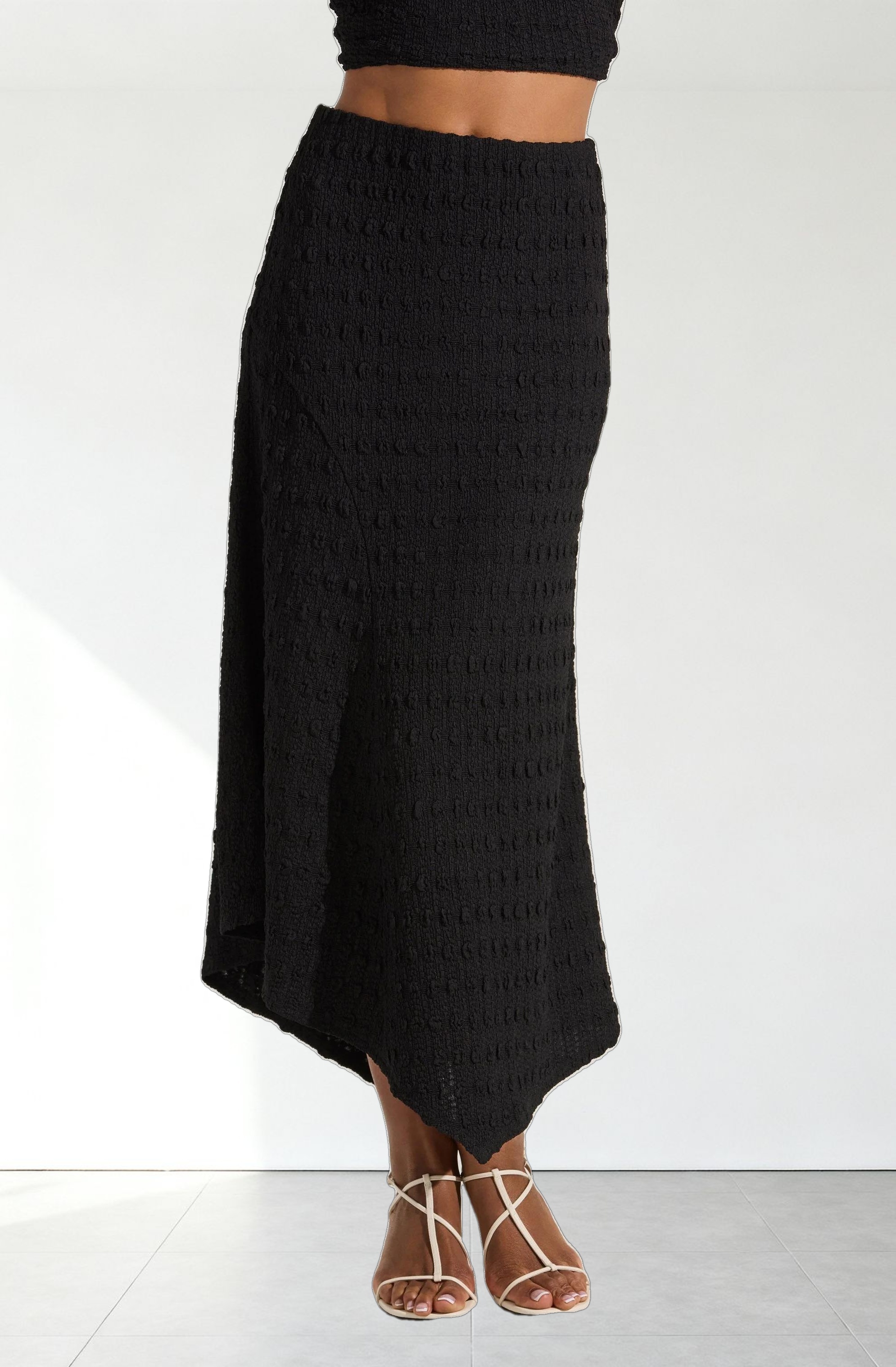 Textured Asymmetric Knit Skirt