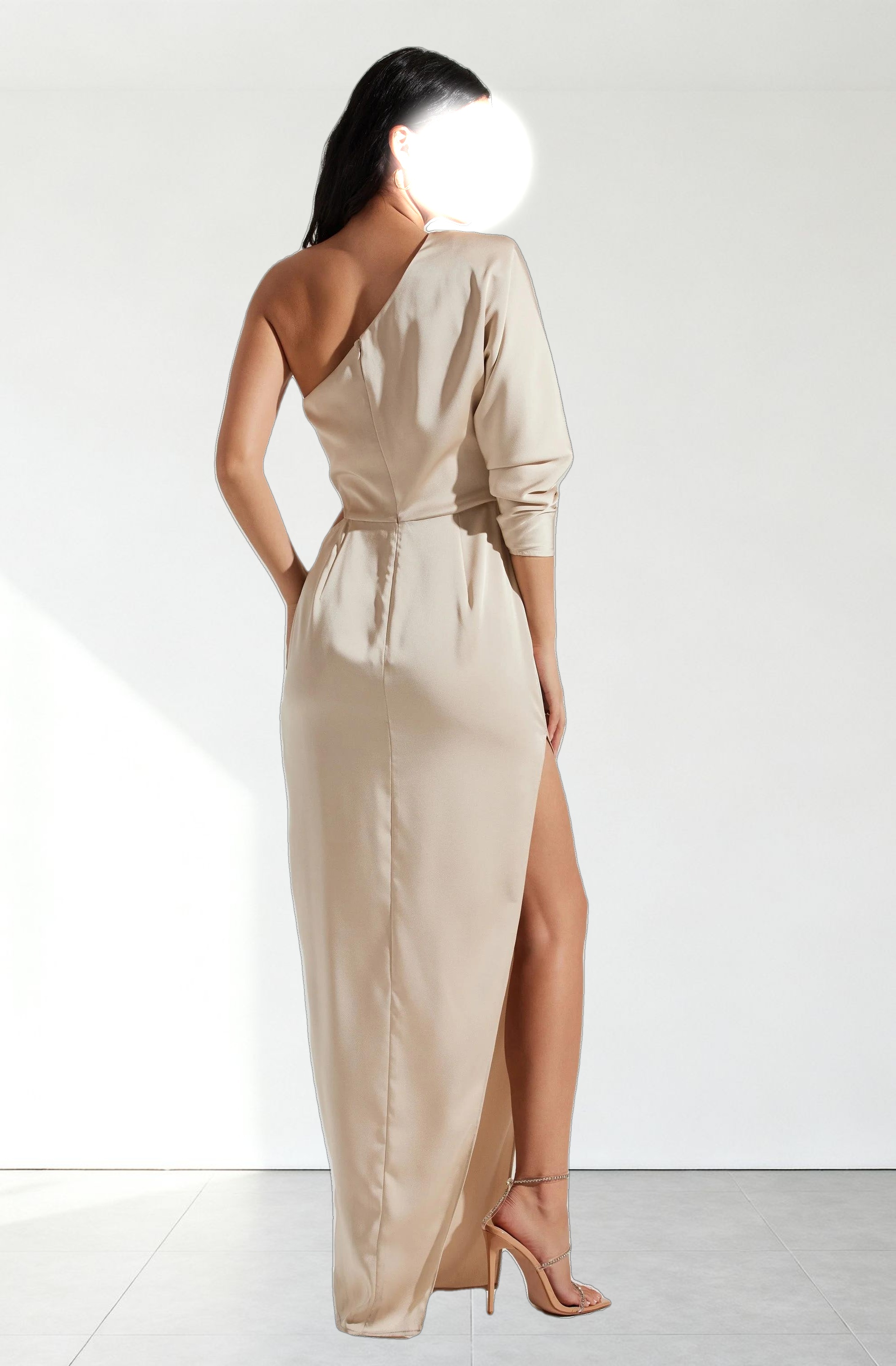 Amari Satin Cutout One Shoulder Maxi Dress