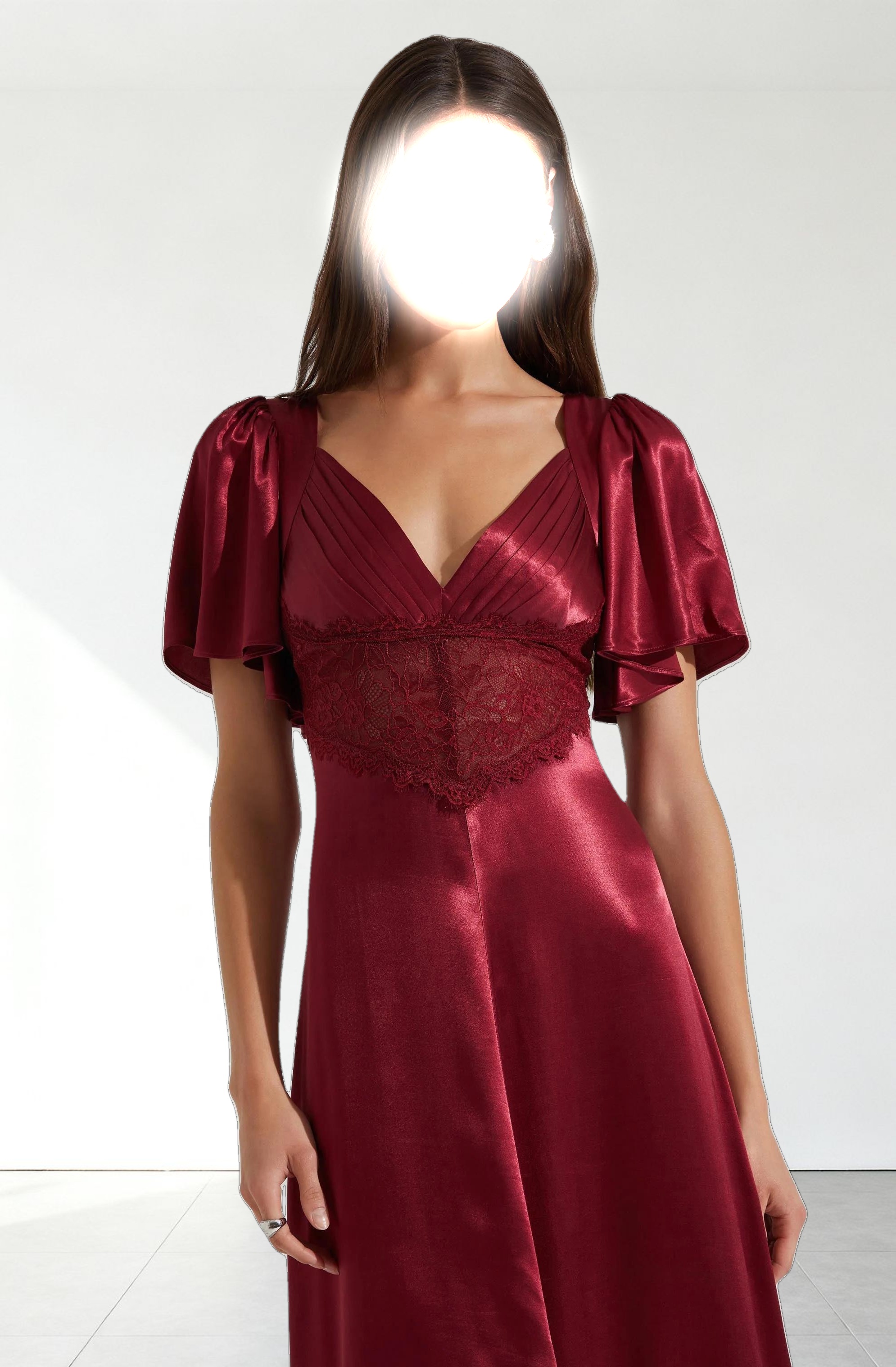 Aurelia Satin V-Neck Midi Dress