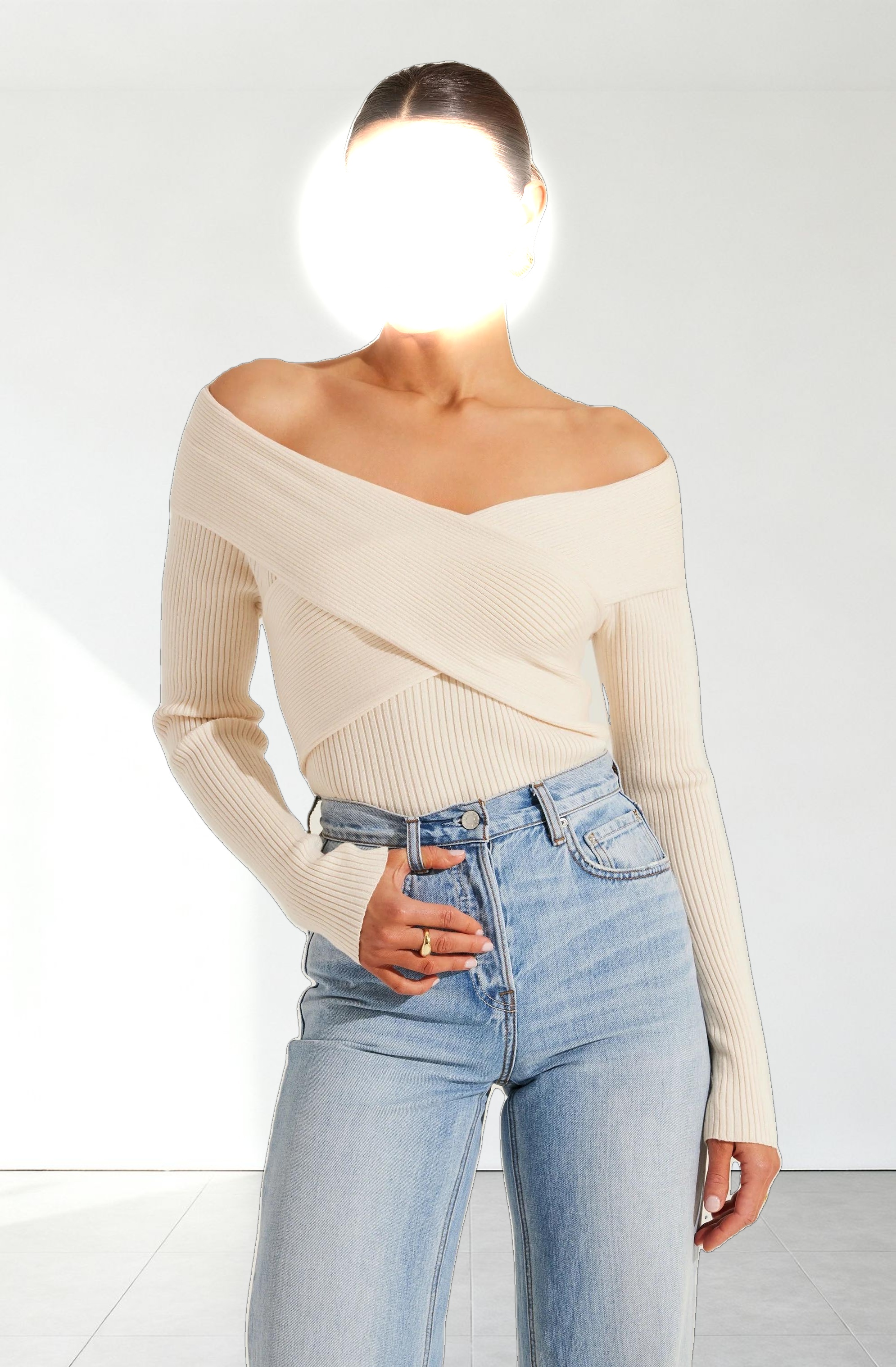 Off Shoulder Crossover Sweater
