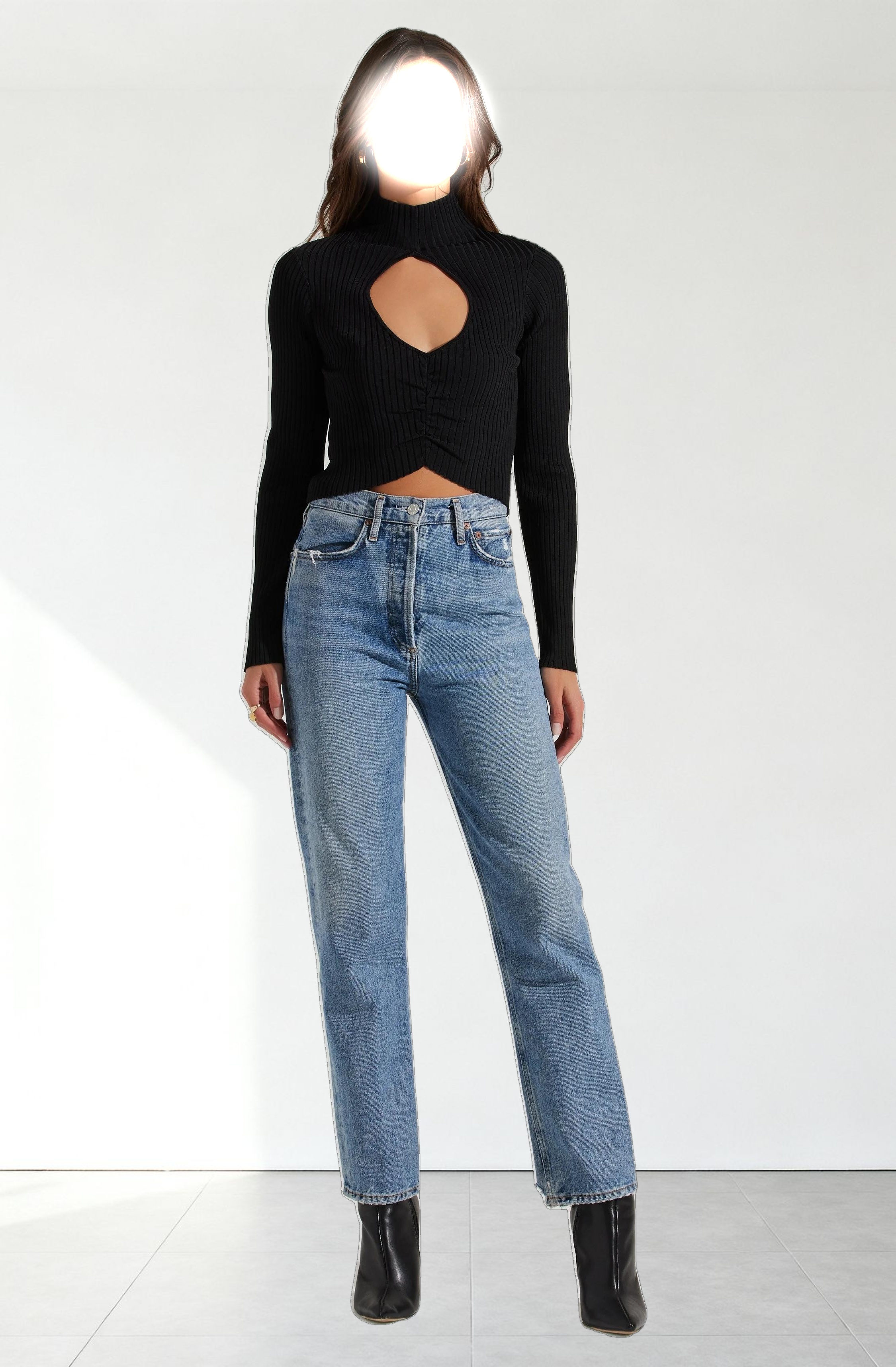 Elia Mock Neck Cutout Sweater