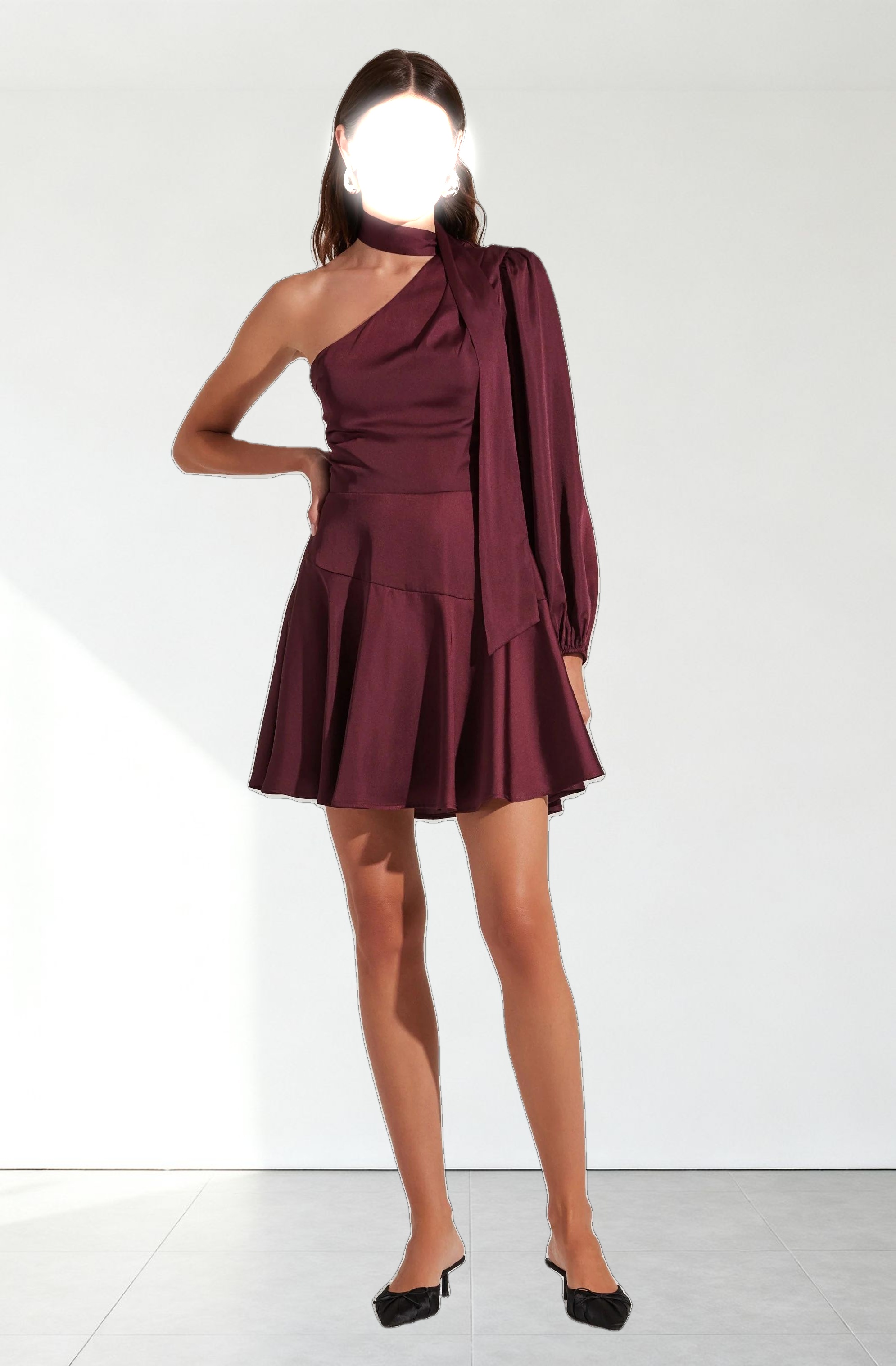 Satin Scarf Mini Skater Dress