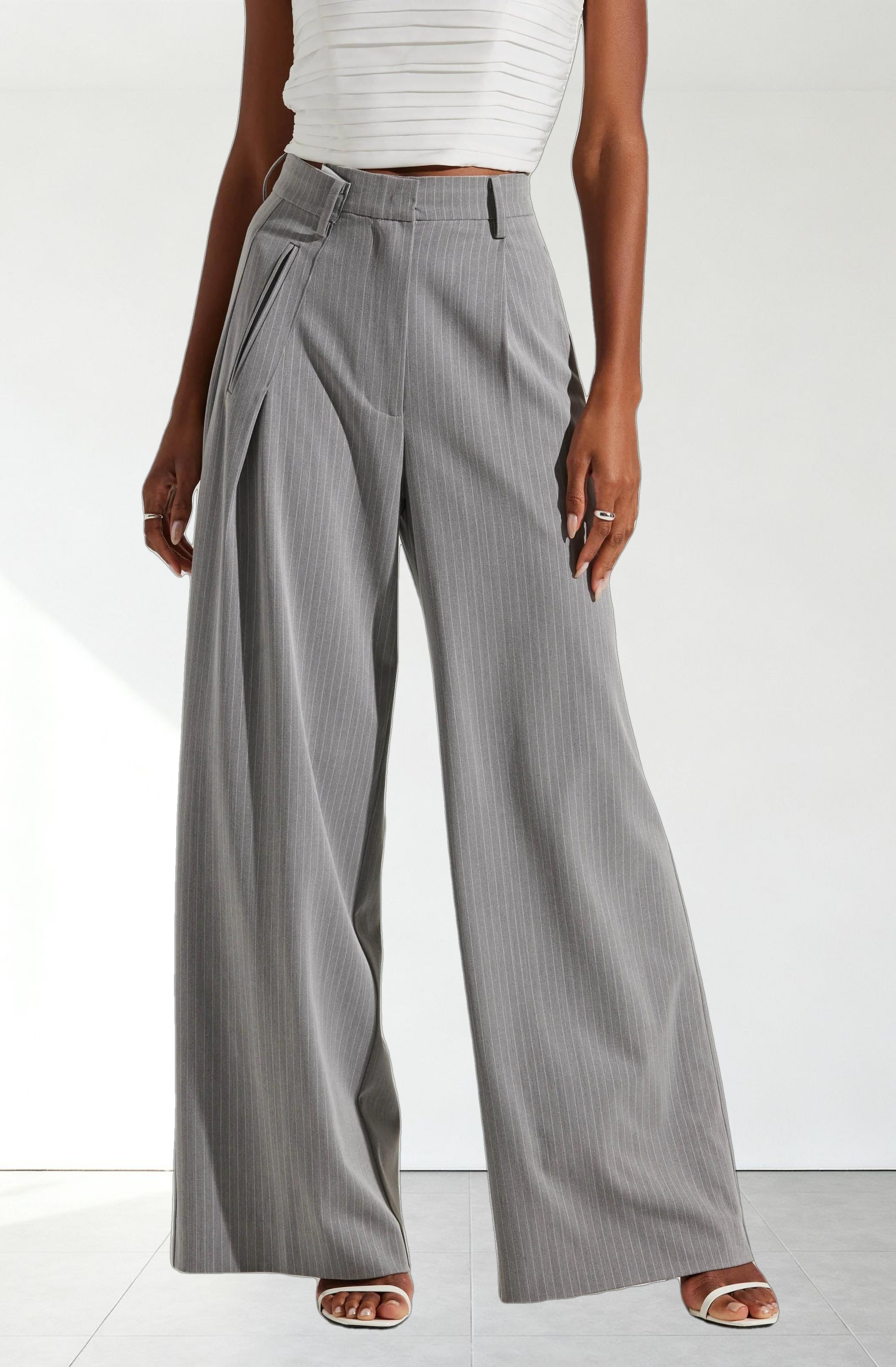 Dawson Pinstripe Asymmetric Wide Leg Pants