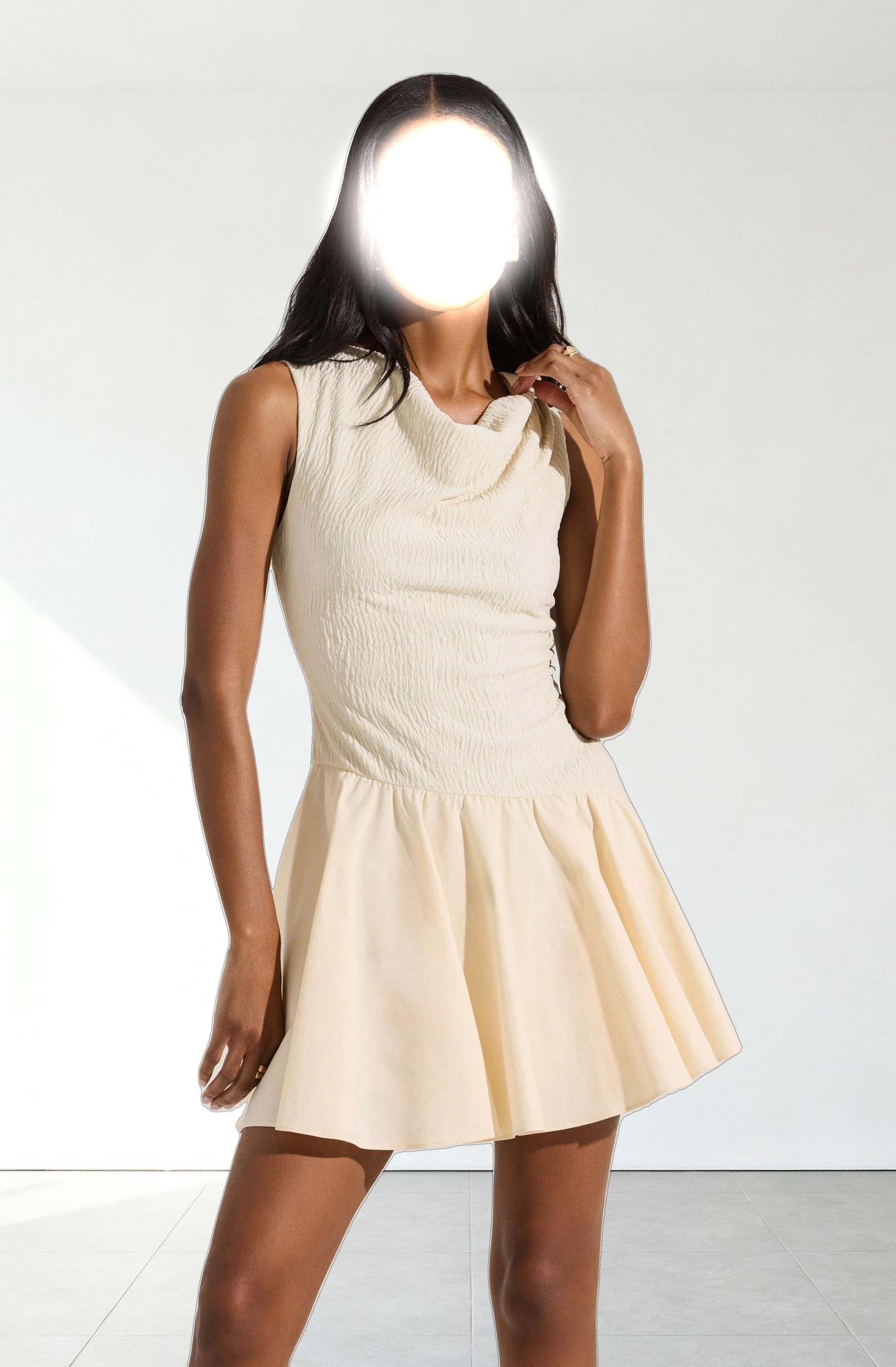 Cowl Neck Mixed Media Mini Dress