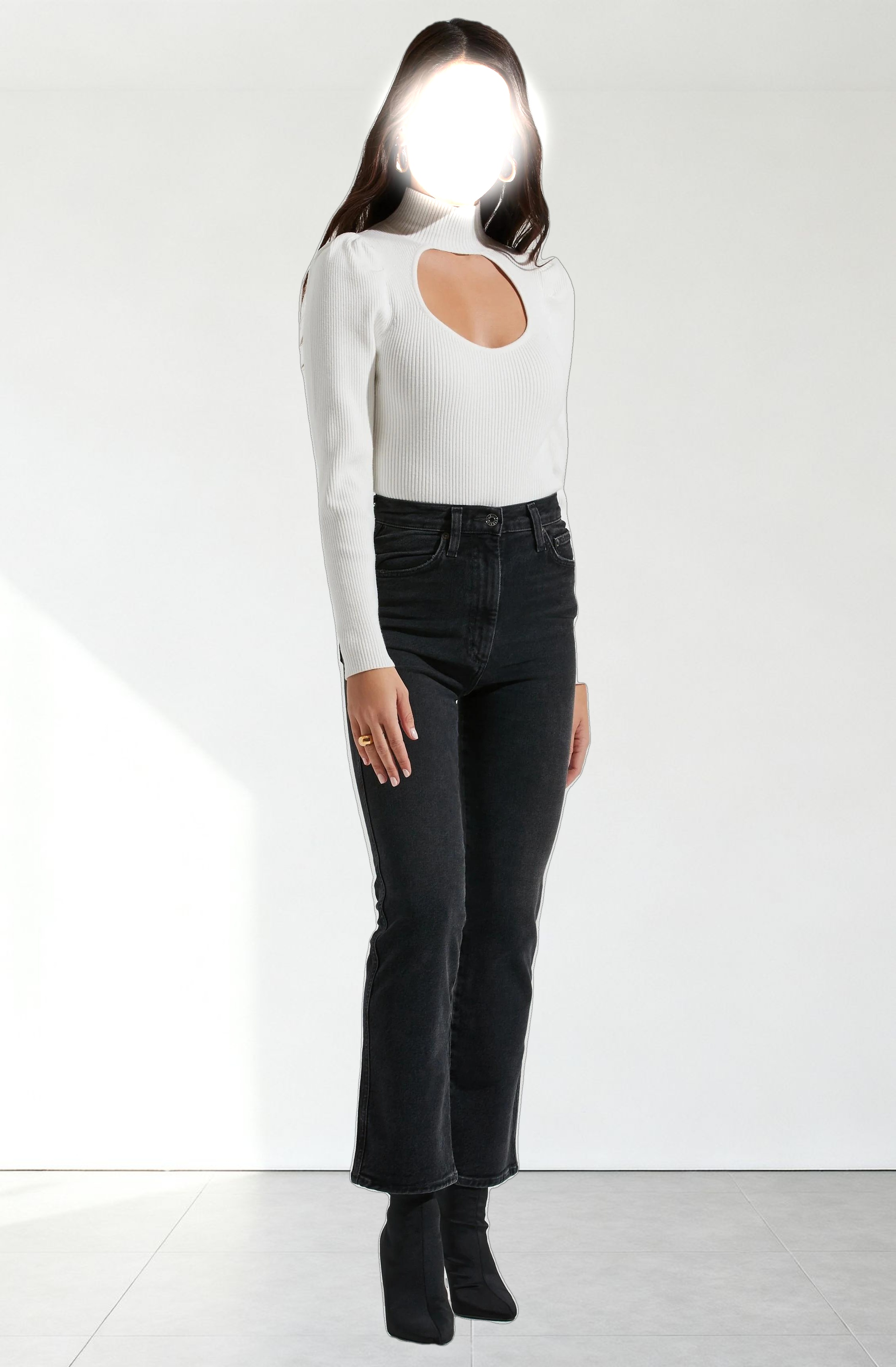 Front Cutout Long Sleeve Sweater Bodysuit