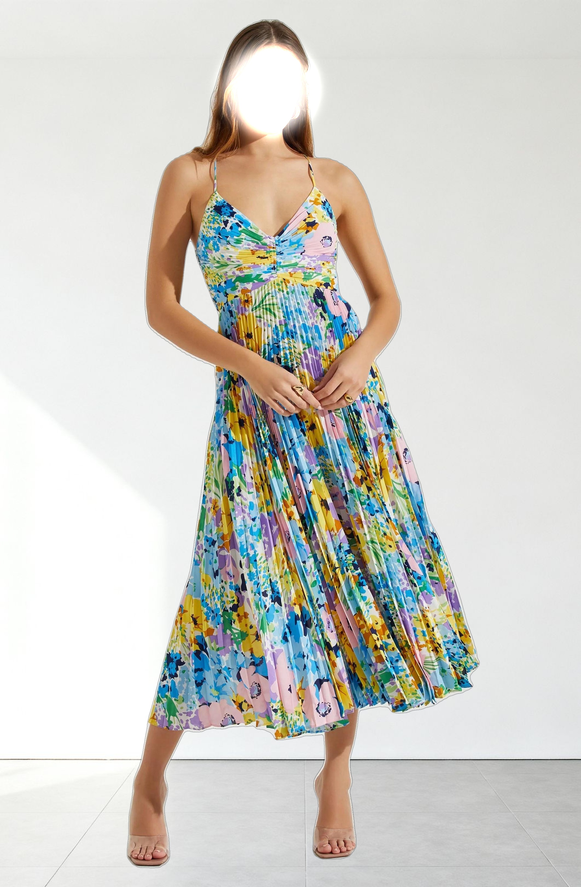 Blythe Floral Plisse Midi Dress