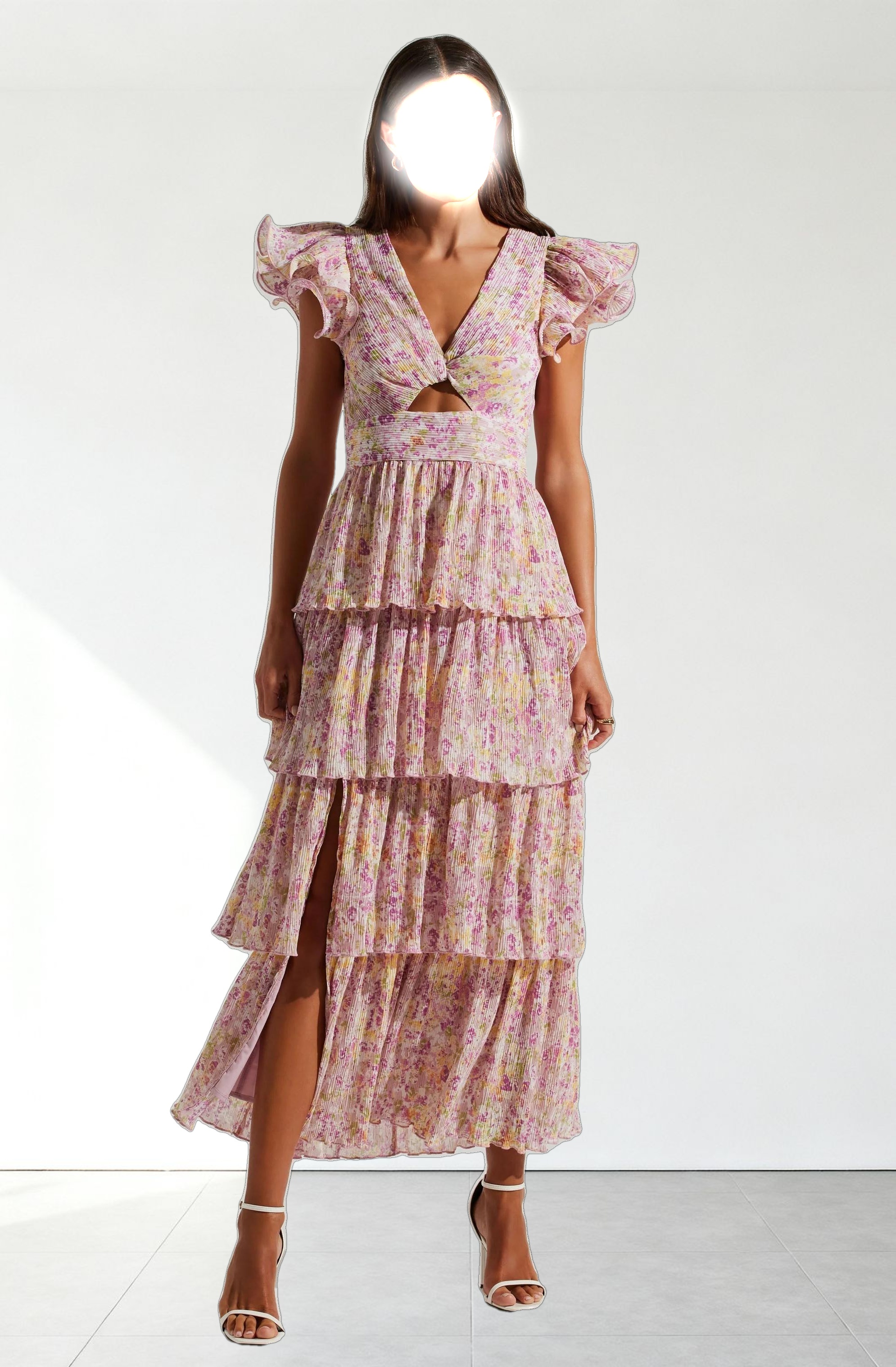 Emporia Floral Pleated Tiered Midi Dress