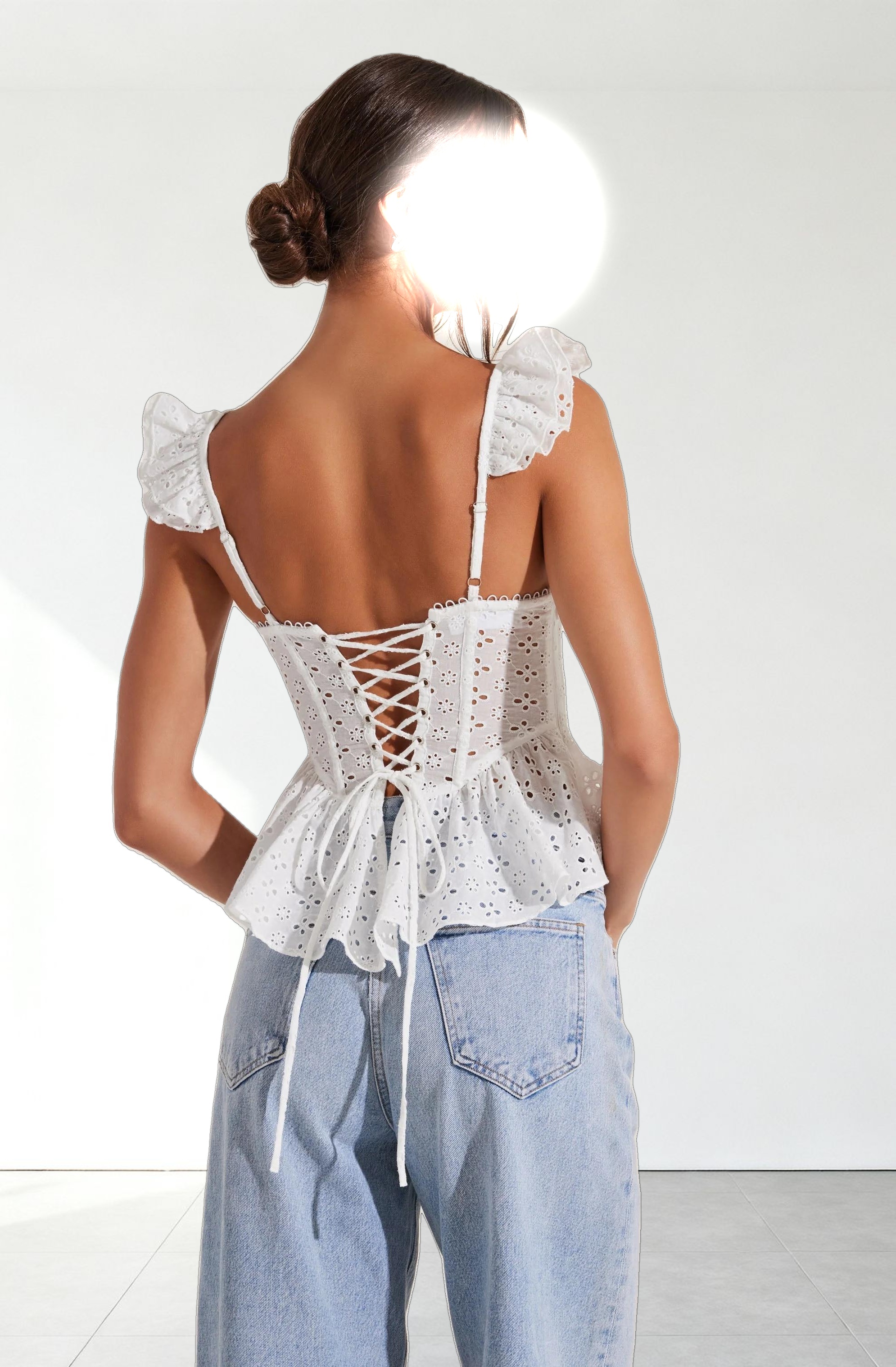 Baylin Eyelet Peplum Corset Top