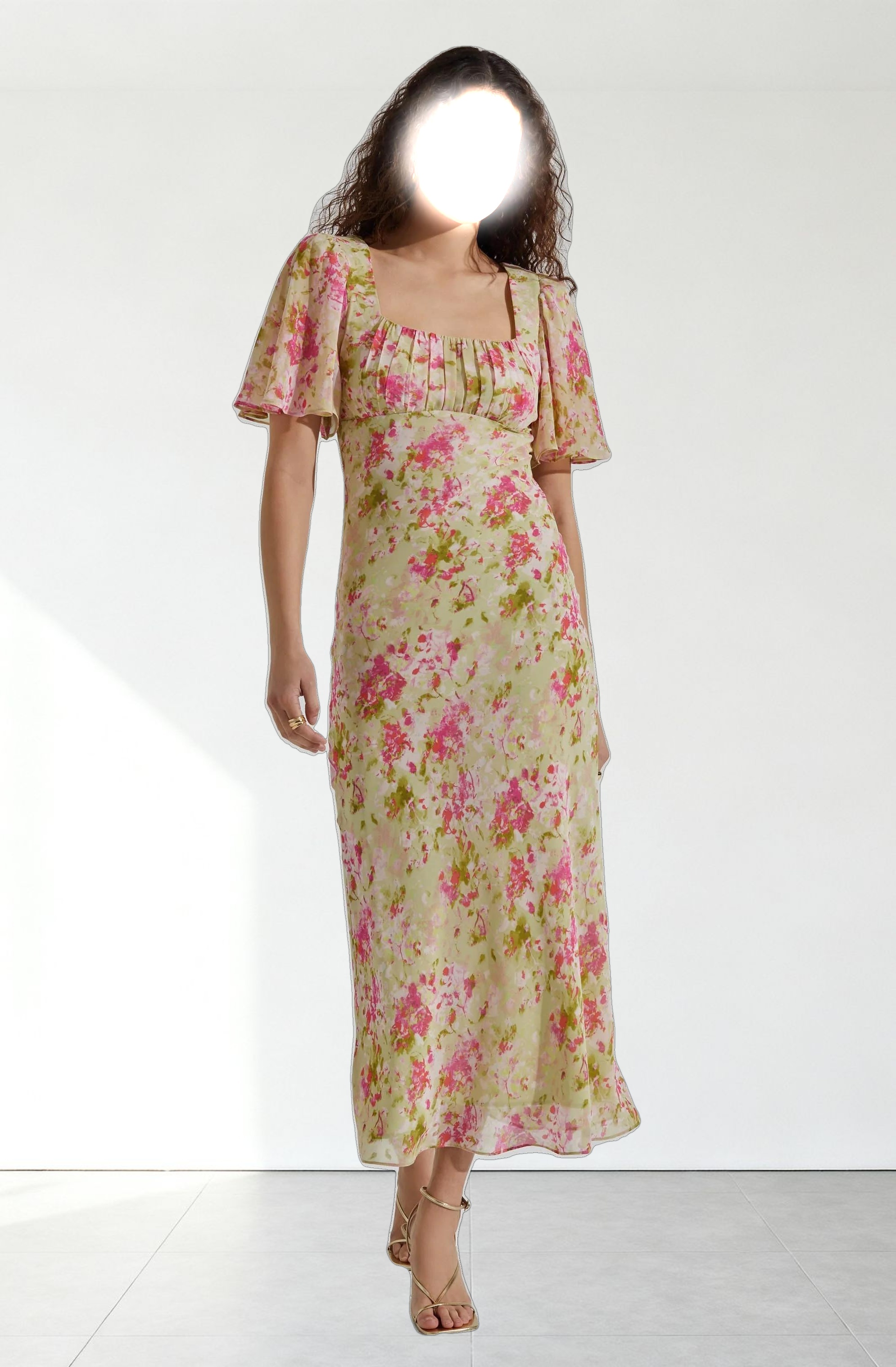 Tie Back Flutter Sleeve Midi Dress