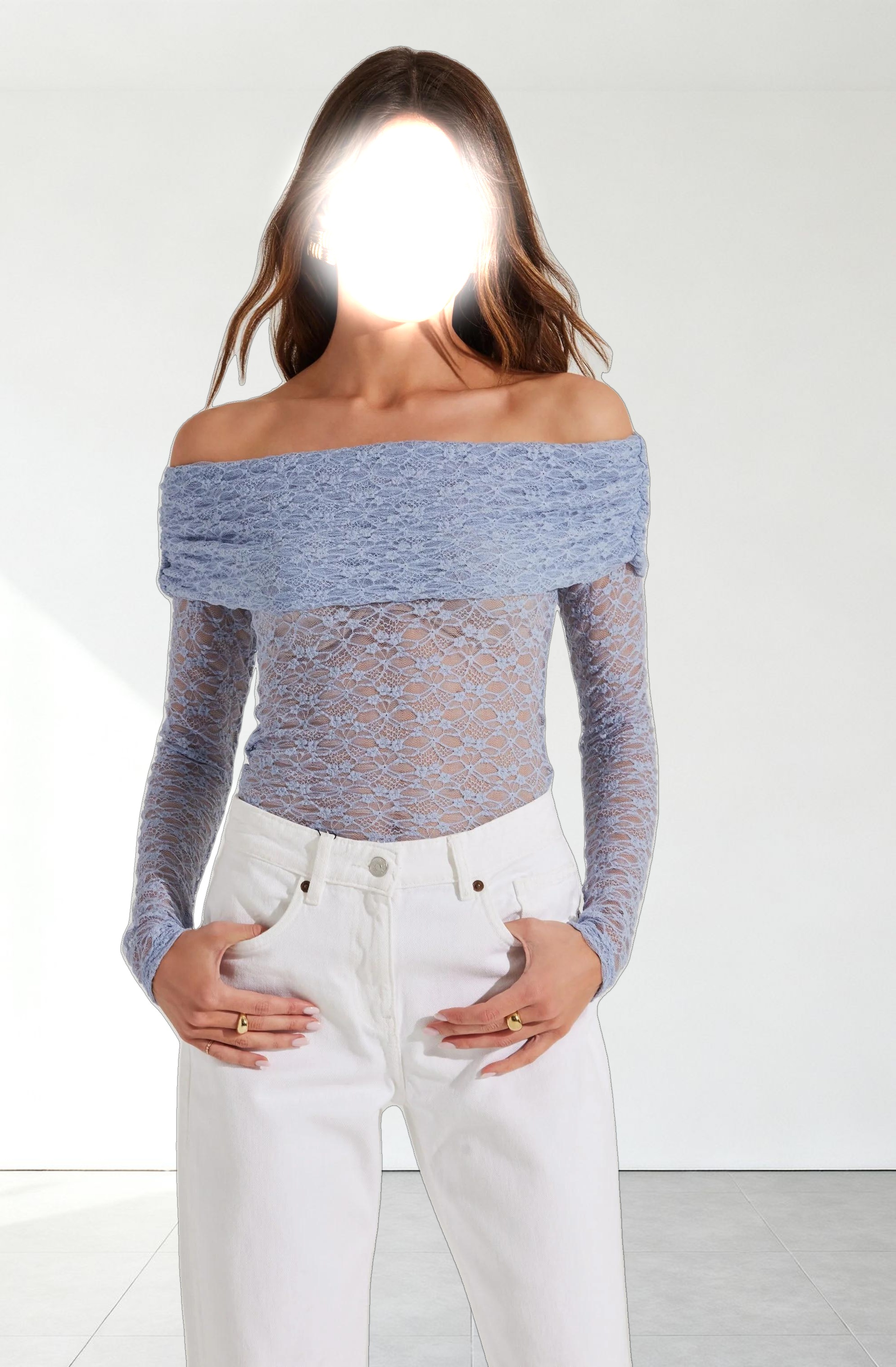 Diamante Lace Off Shoulder Top
