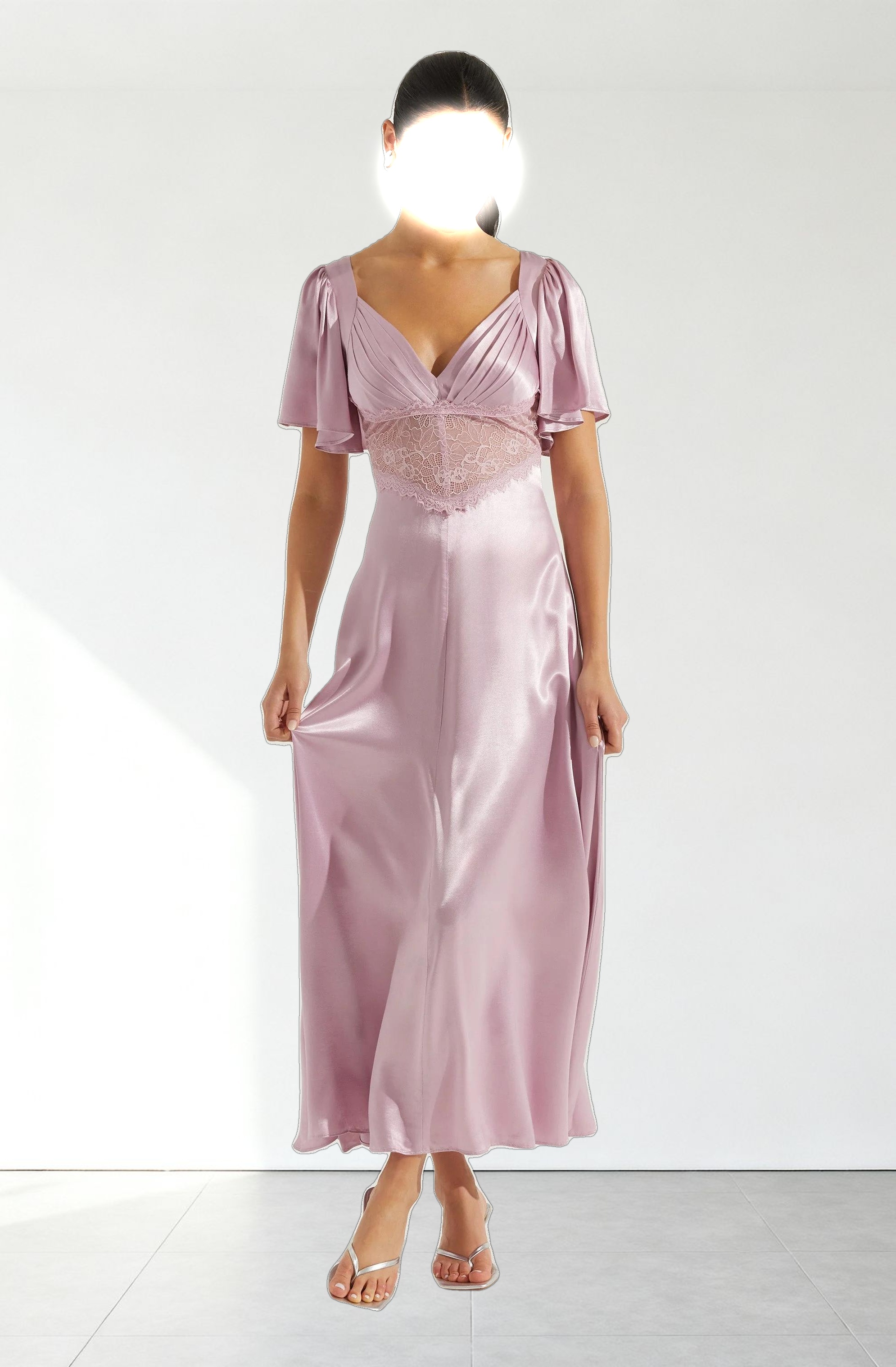 Aurelia Satin V-Neck Midi Dress