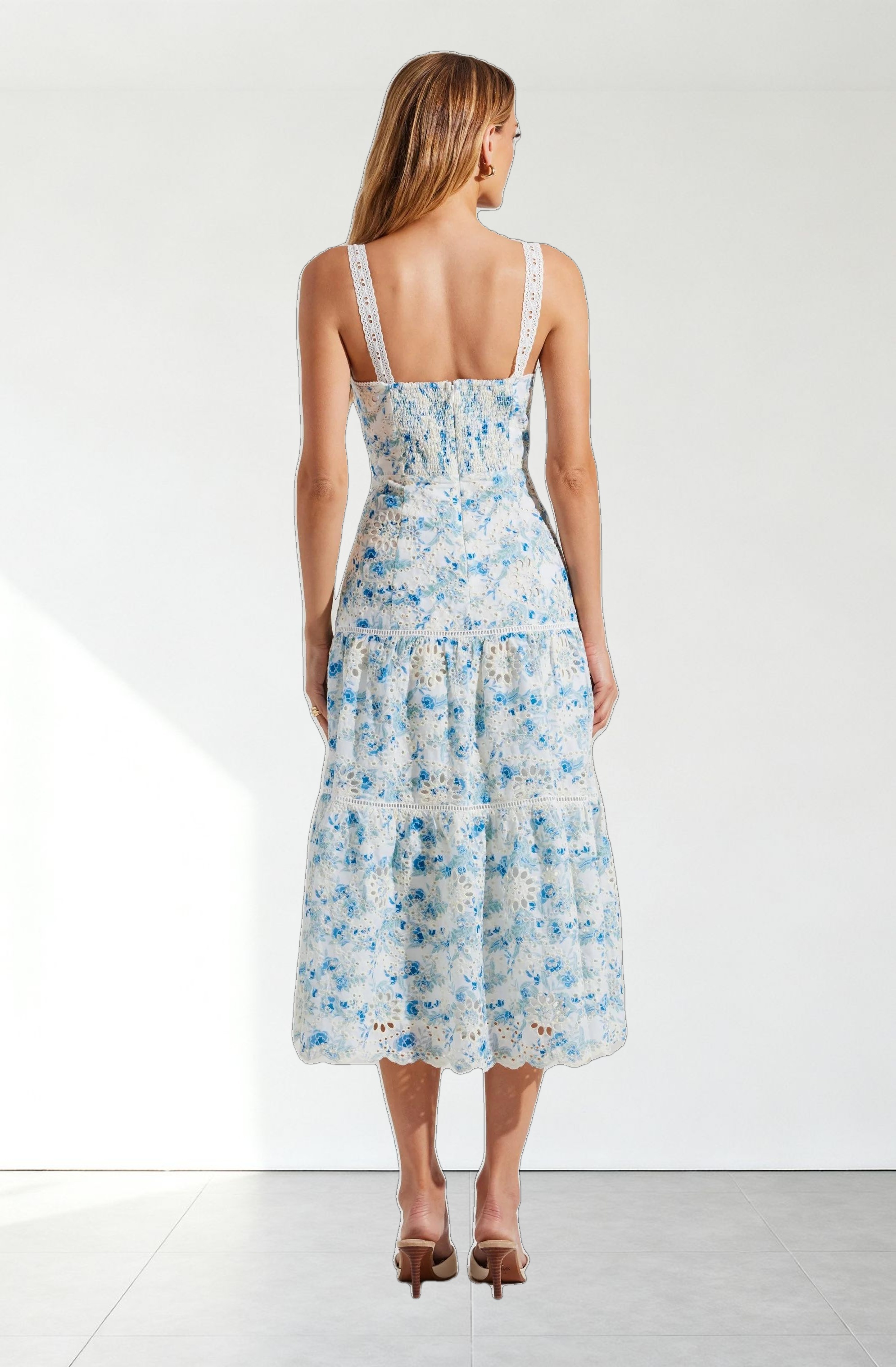 Pellagia Floral Eyelet Midi Dress