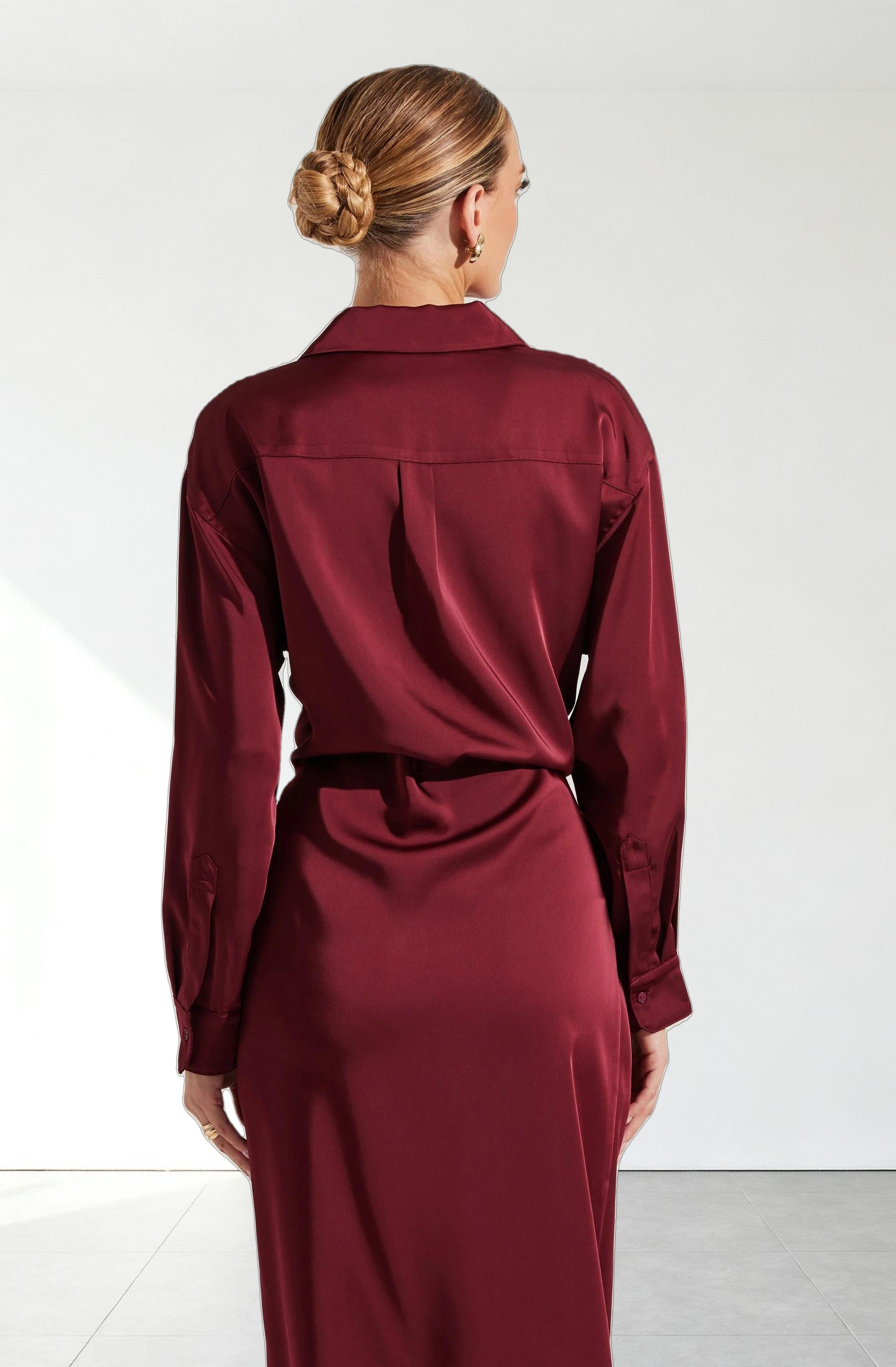 Ira Satin Wrap Shirt Dress