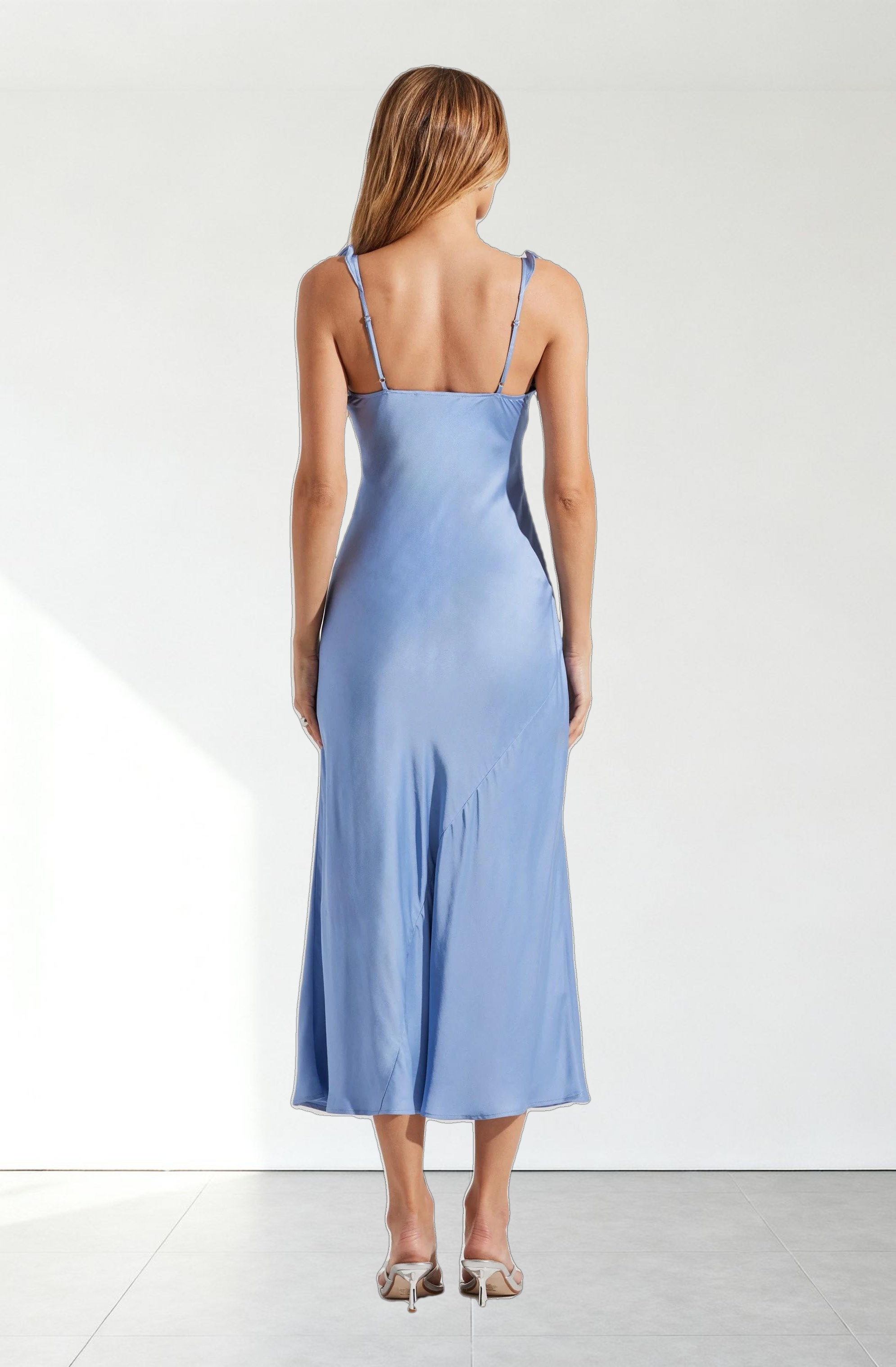 Zoie Satin Ruffle Midi Dress