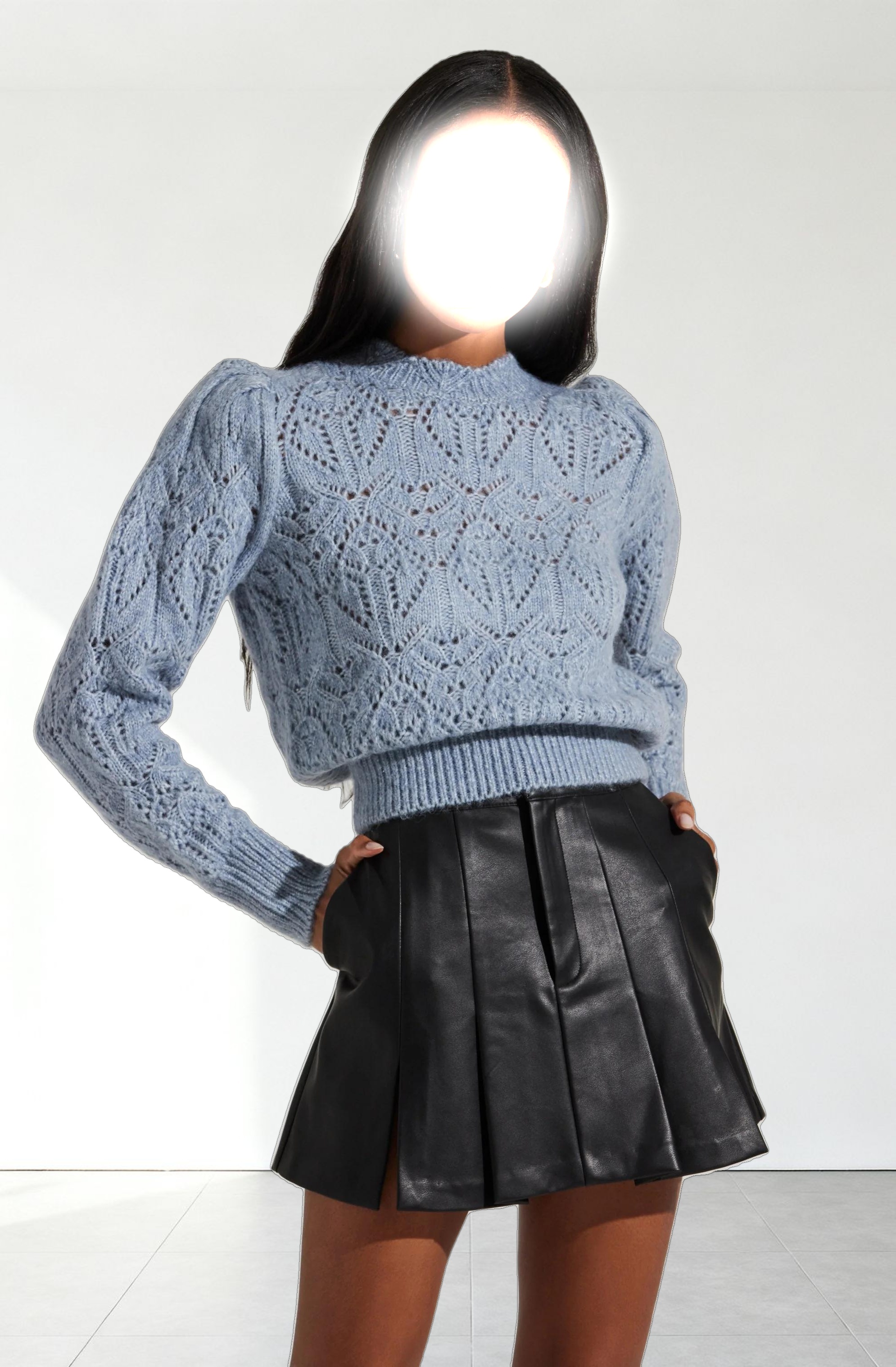Evy Pointelle Puff Sleeve Sweater