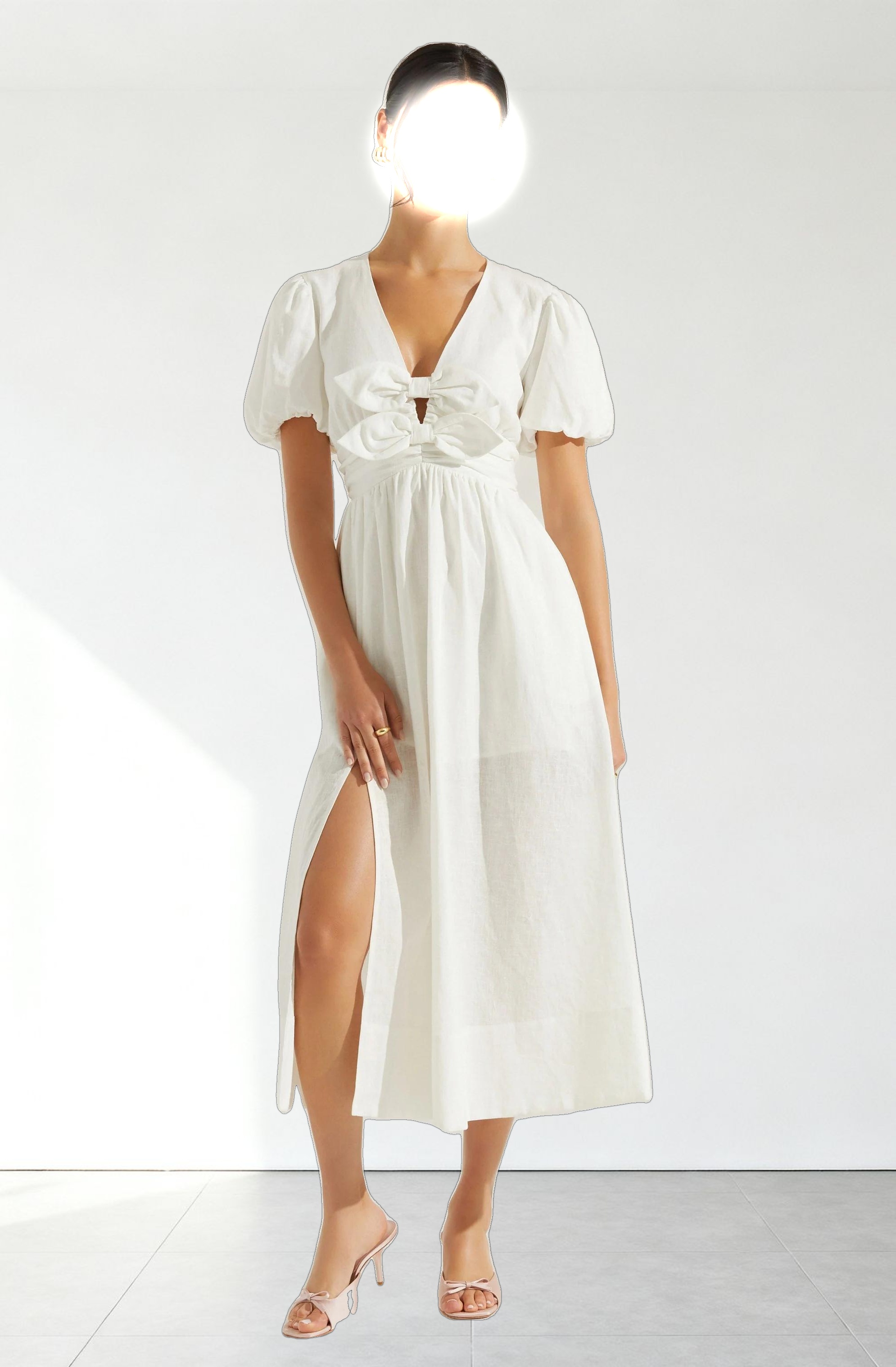 Citrine Linen Bow Front Midi Dress