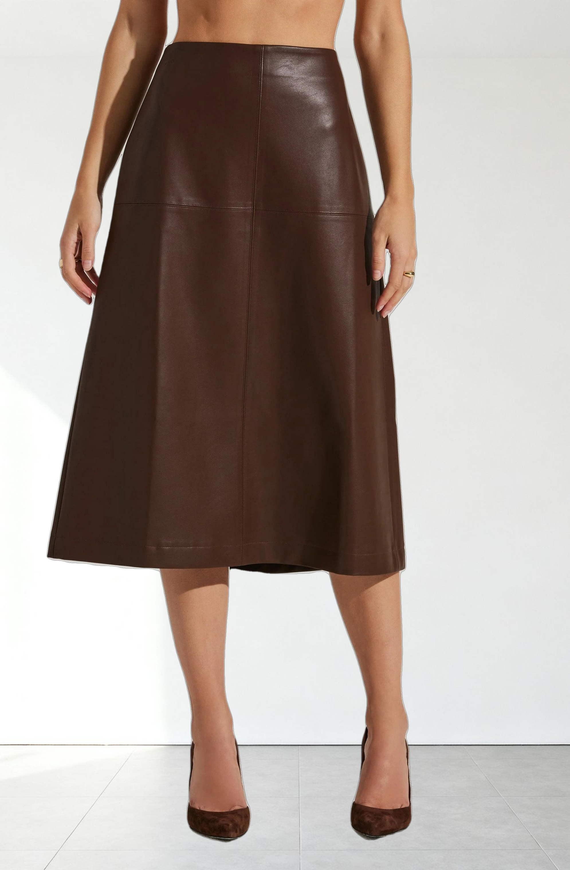 Yuria Faux Leather Midi Skirt