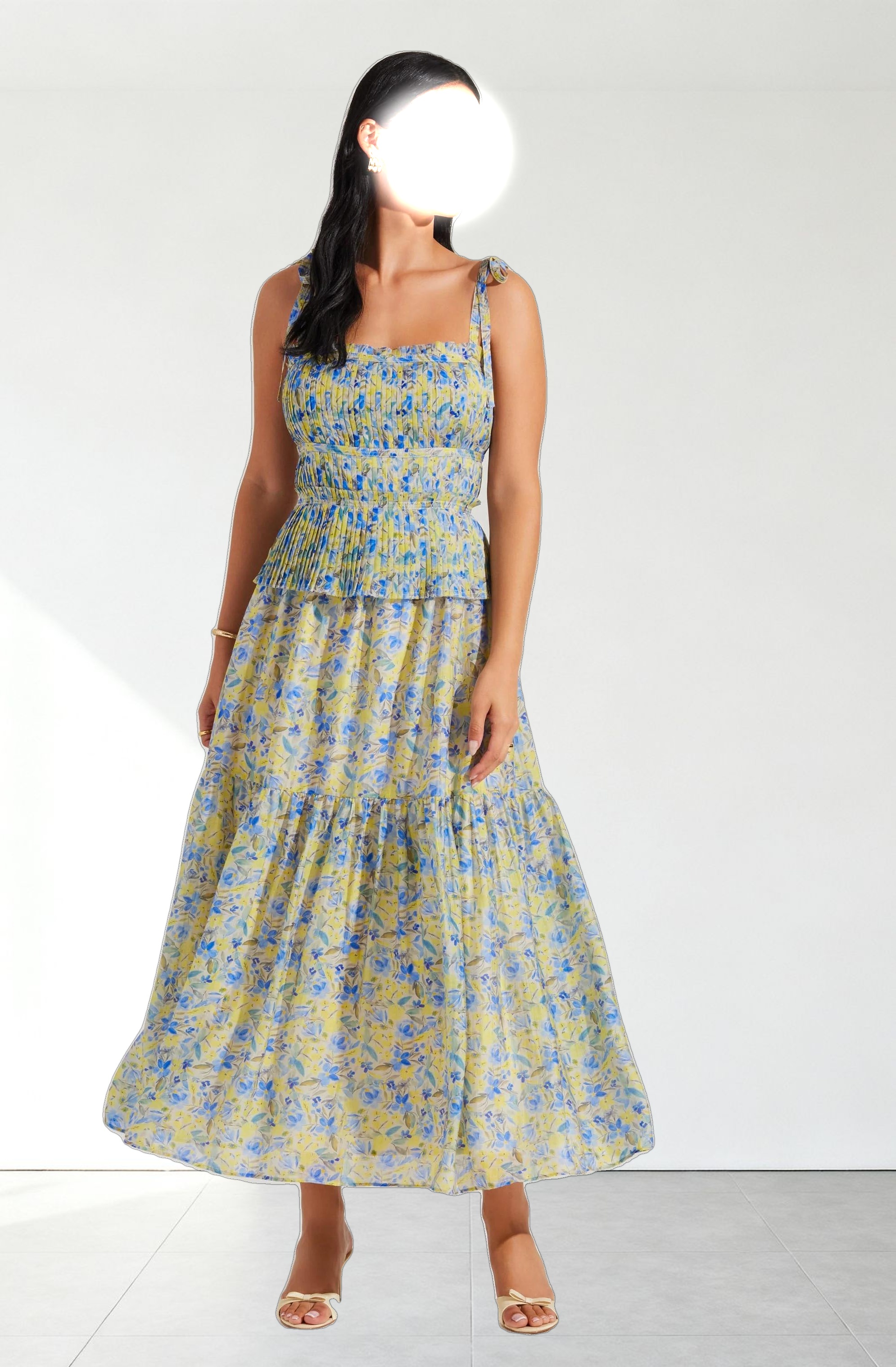Ethelind Floral Pleated Maxi Dress