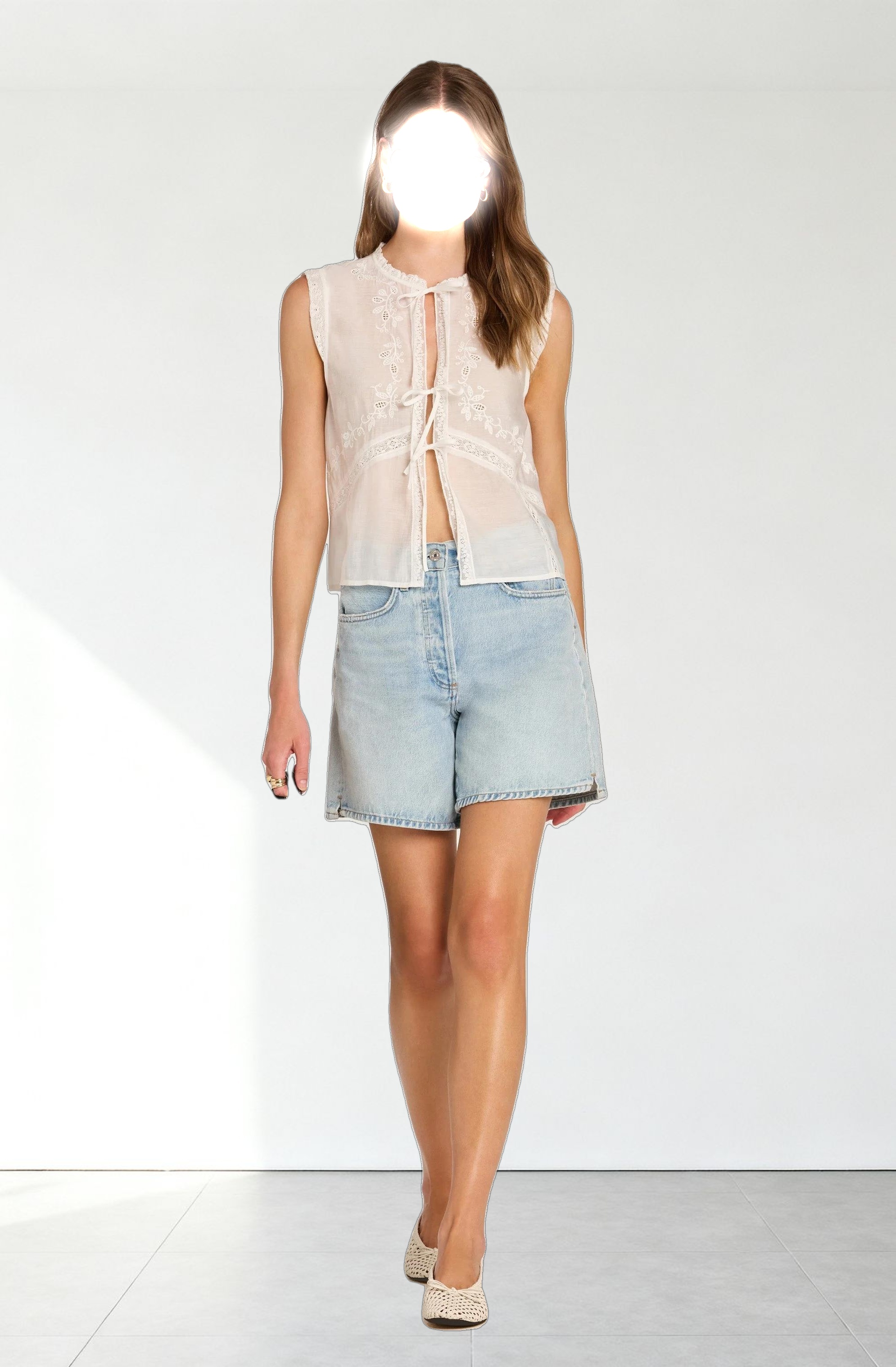 Lace Trim Tie-Front Top