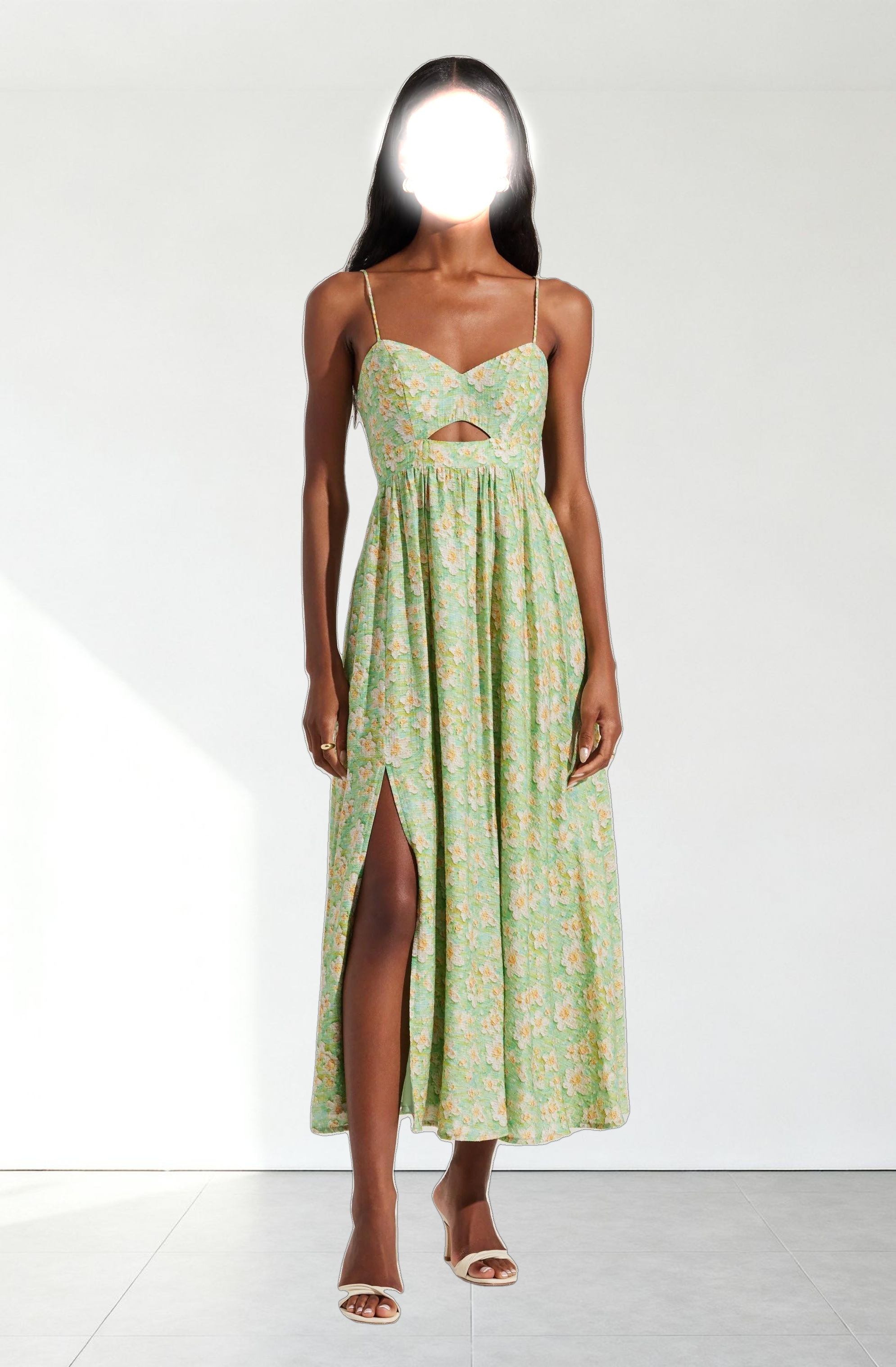 Front Cutout Floral Midi Dress