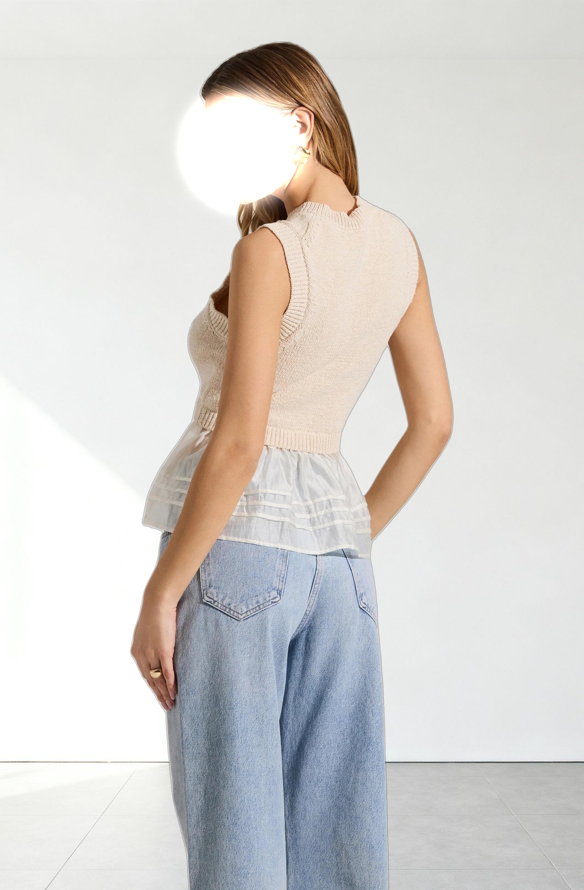 Sheer Peplum Sweater Vest