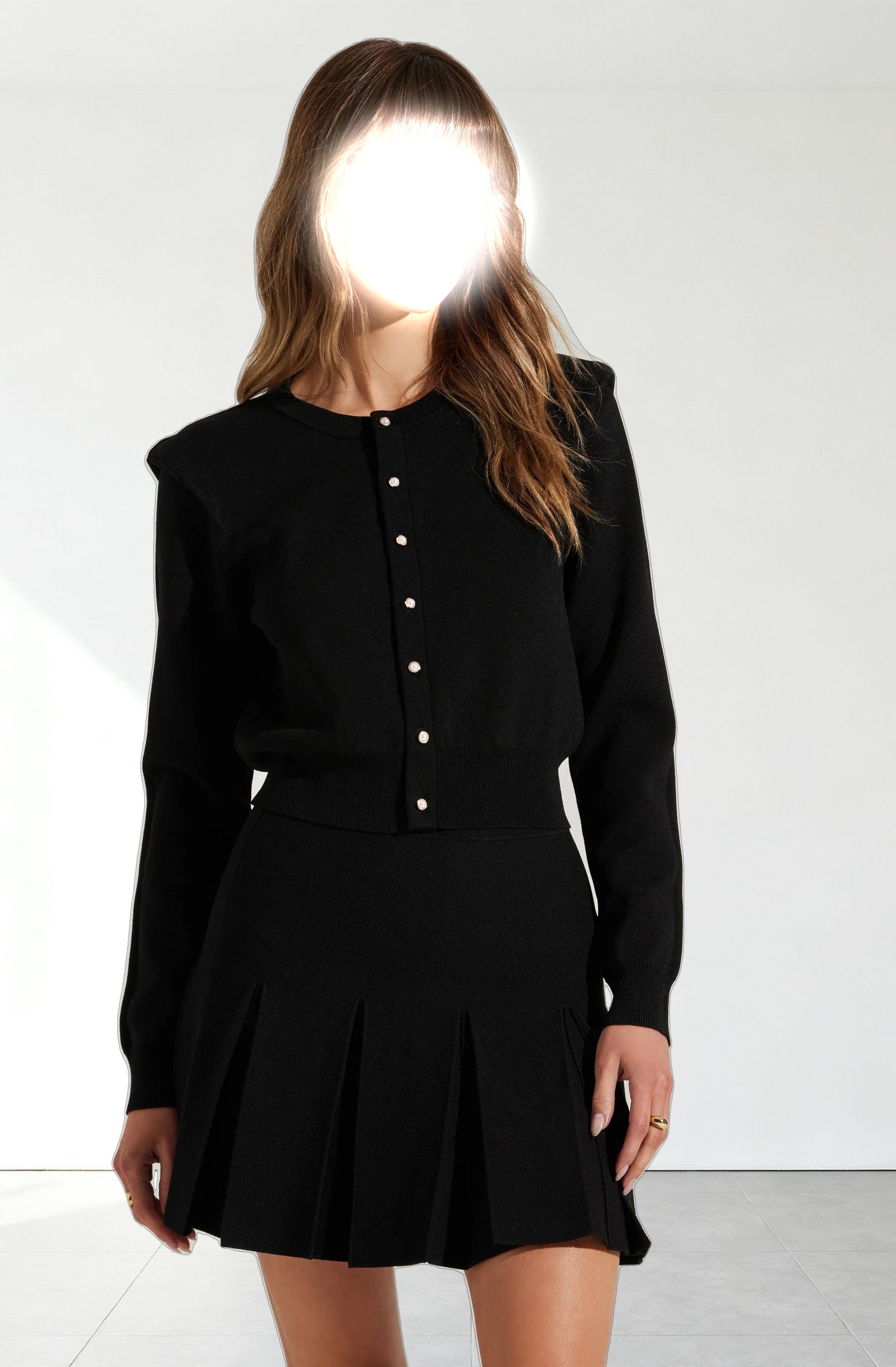 Denisa Faux Pearl Button Cardigan