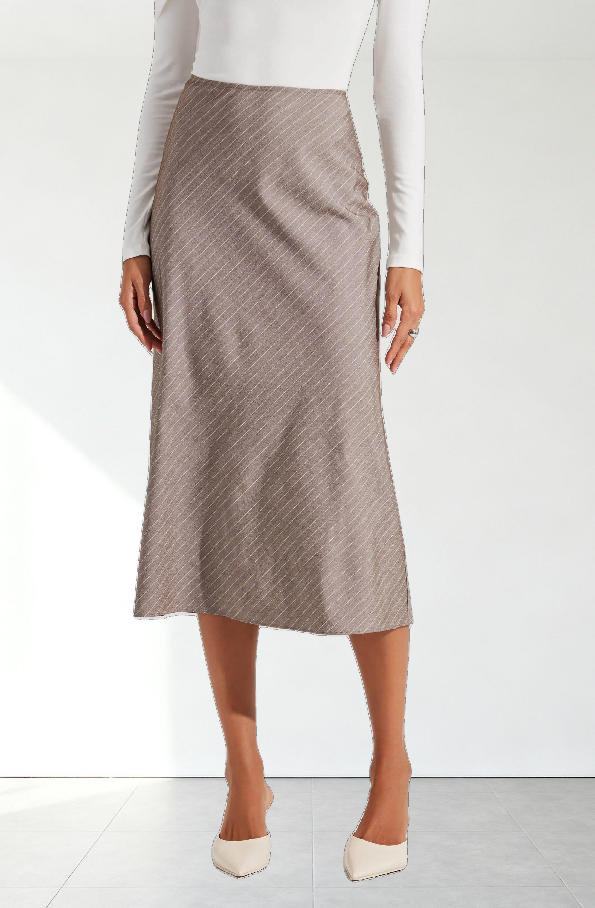 Striped Woven Midi Skirt