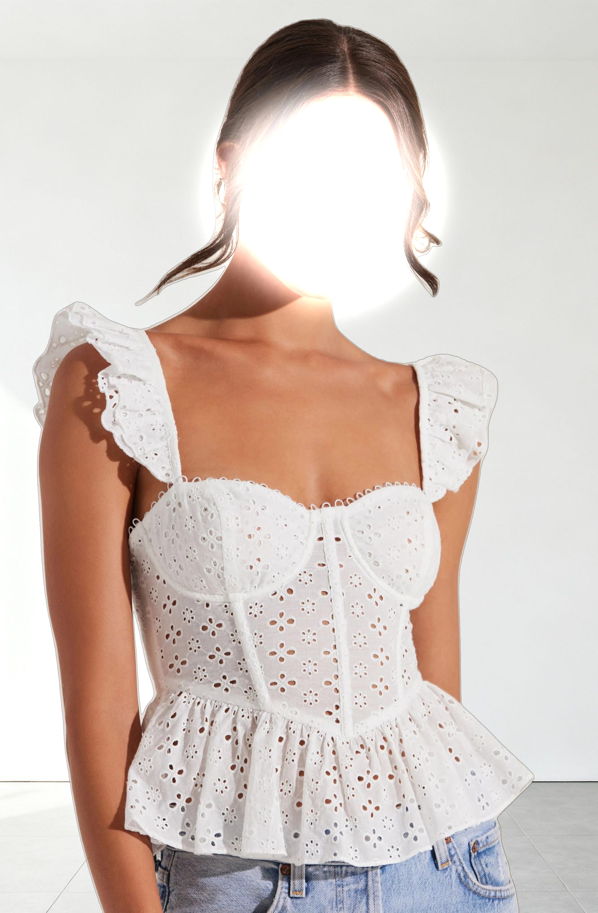 Baylin Eyelet Peplum Corset Top