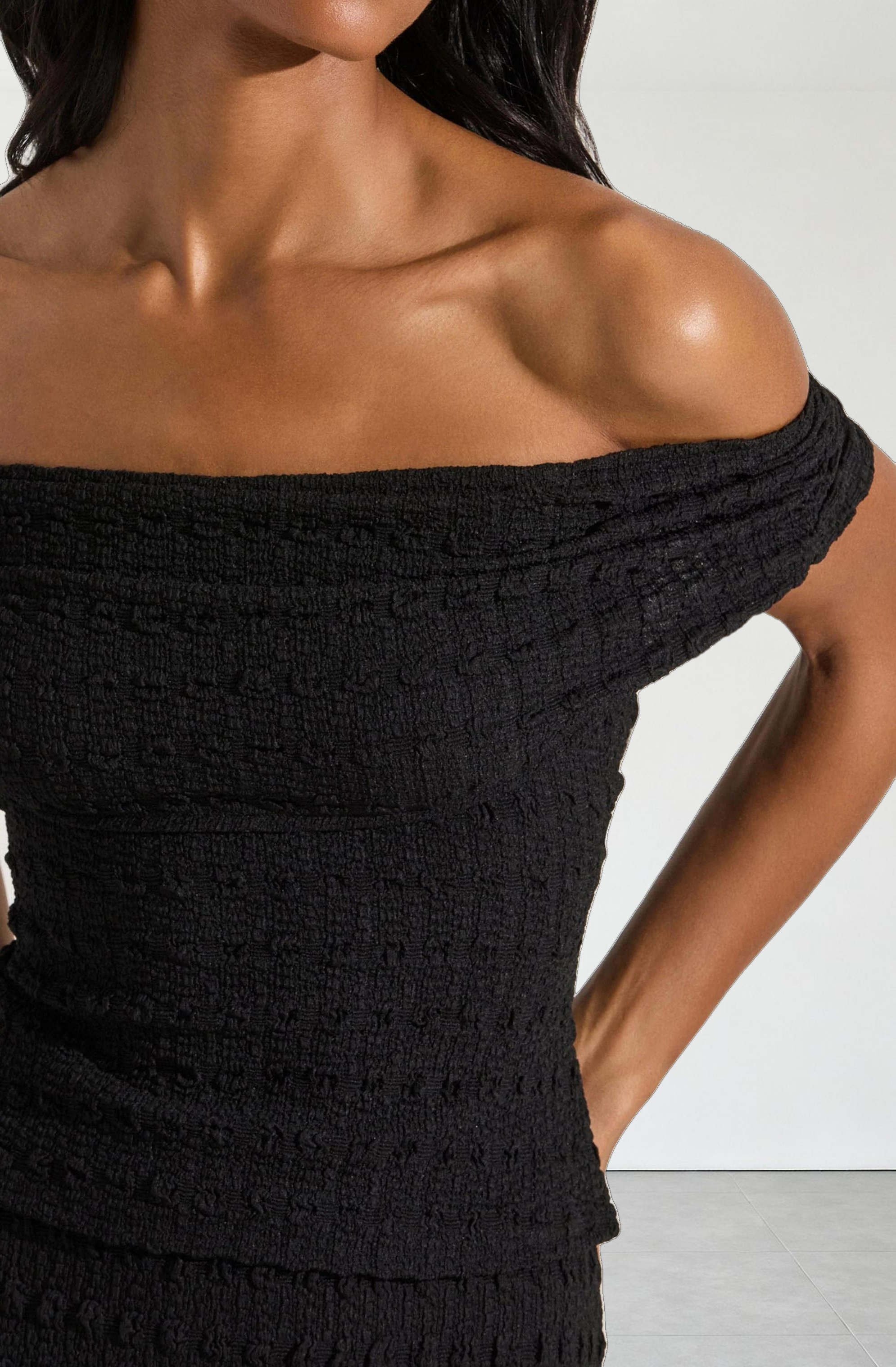 Off Shoulder Textured Knit Top