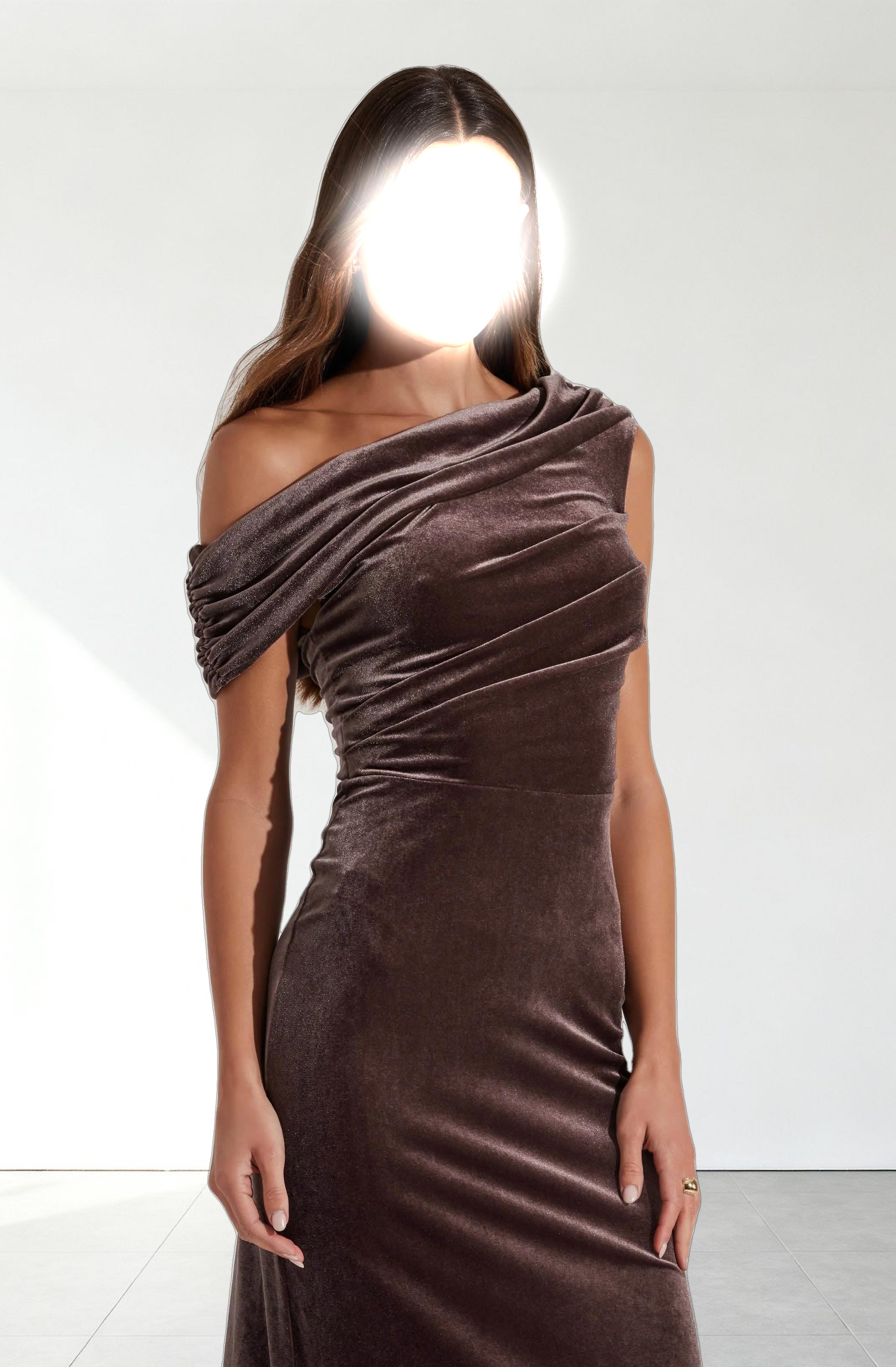 Velvet Off Shoulder Midi Dress