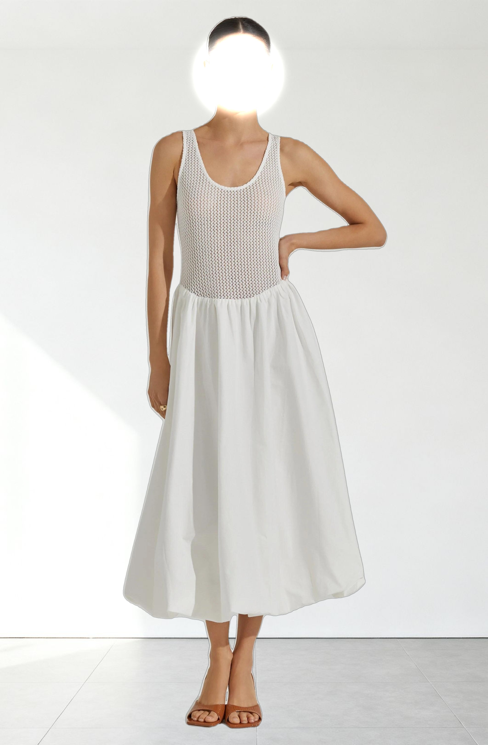 Contrast Bubble Hem Midi Dress