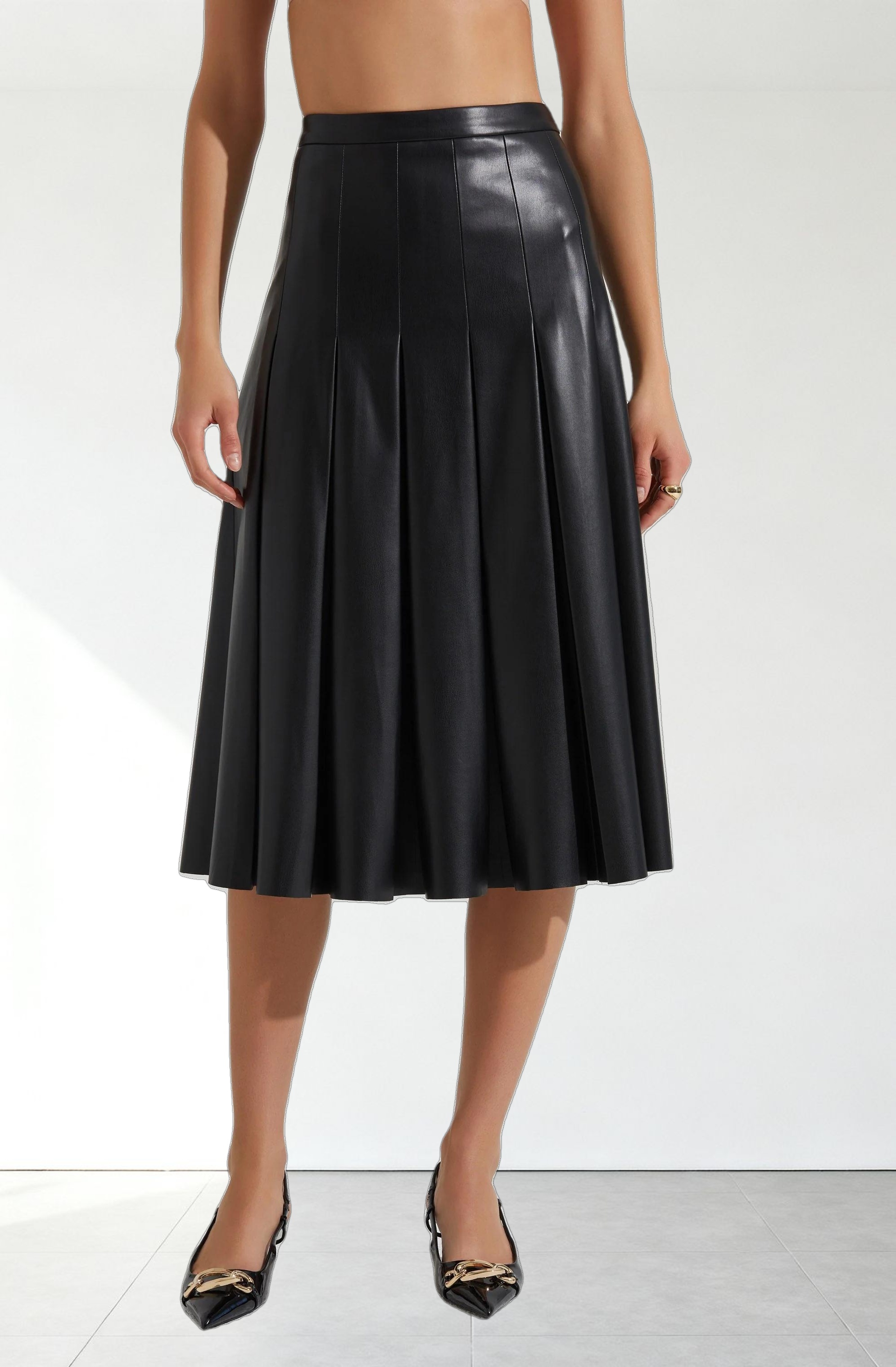 Vena Pleated Faux Leather Skirt