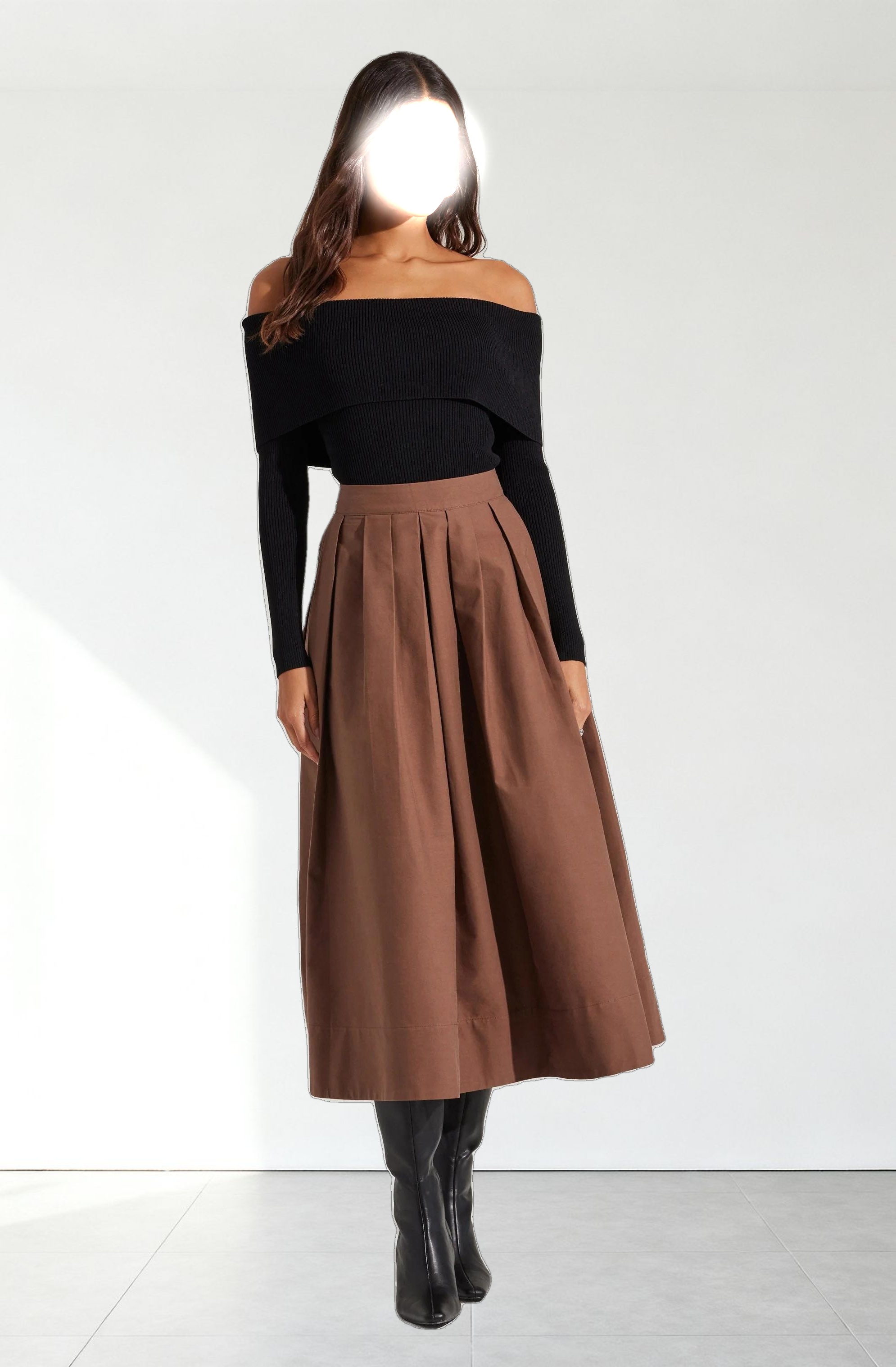 Foldover Ribbed Off Shoulder Sweater