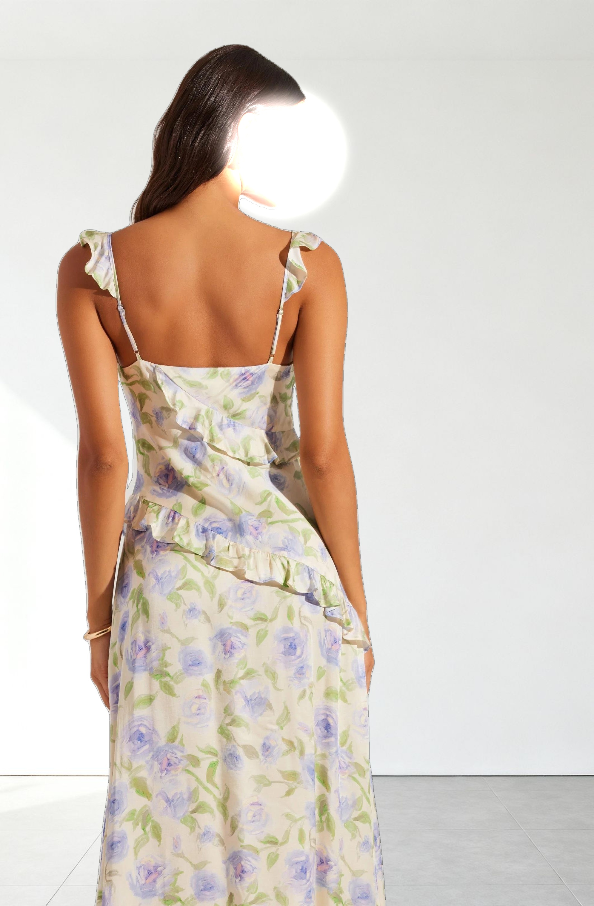 Rosalina Satin Ruffle Midi Dress