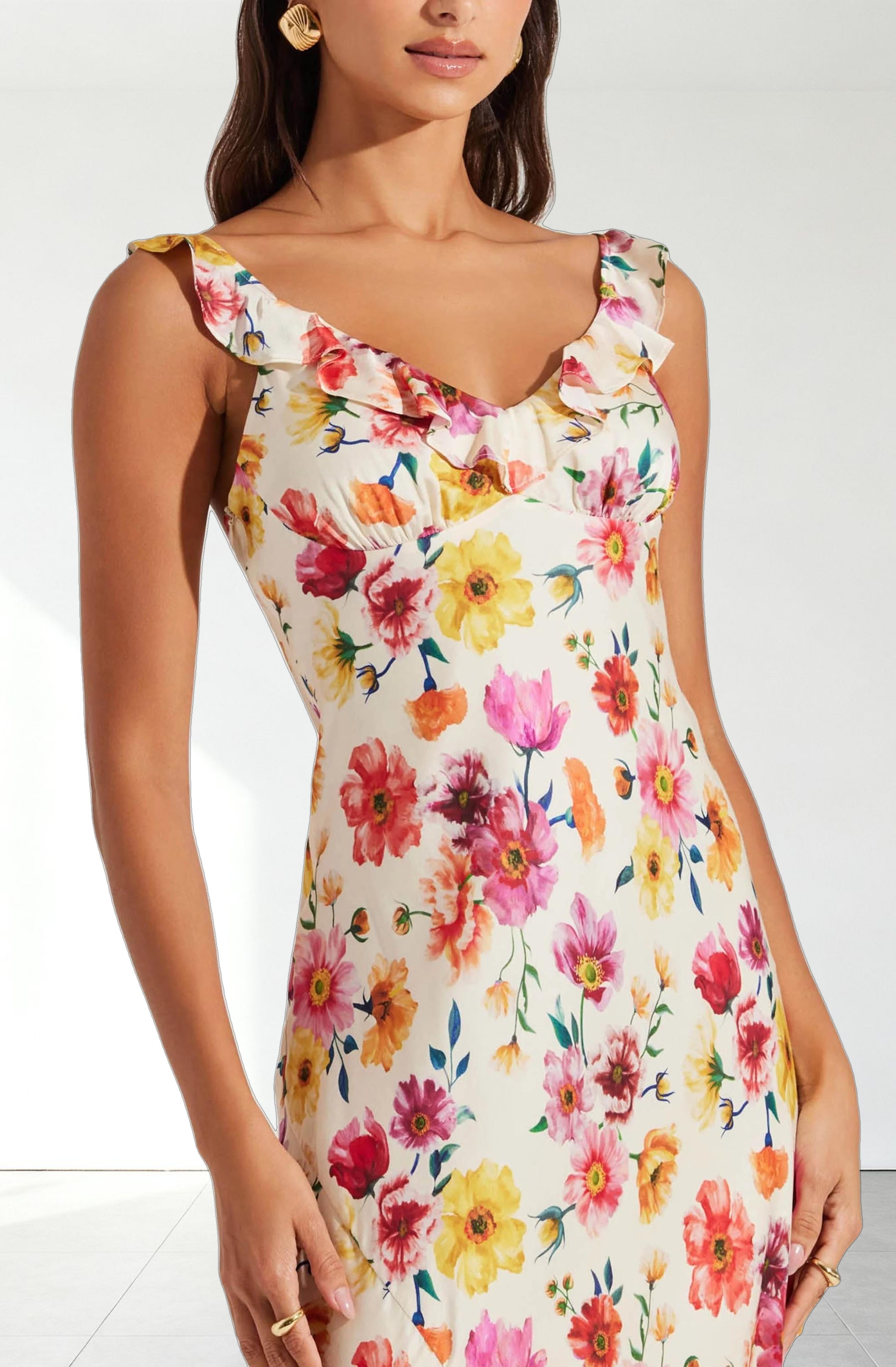 Zoie Floral Satin Ruffle Dress