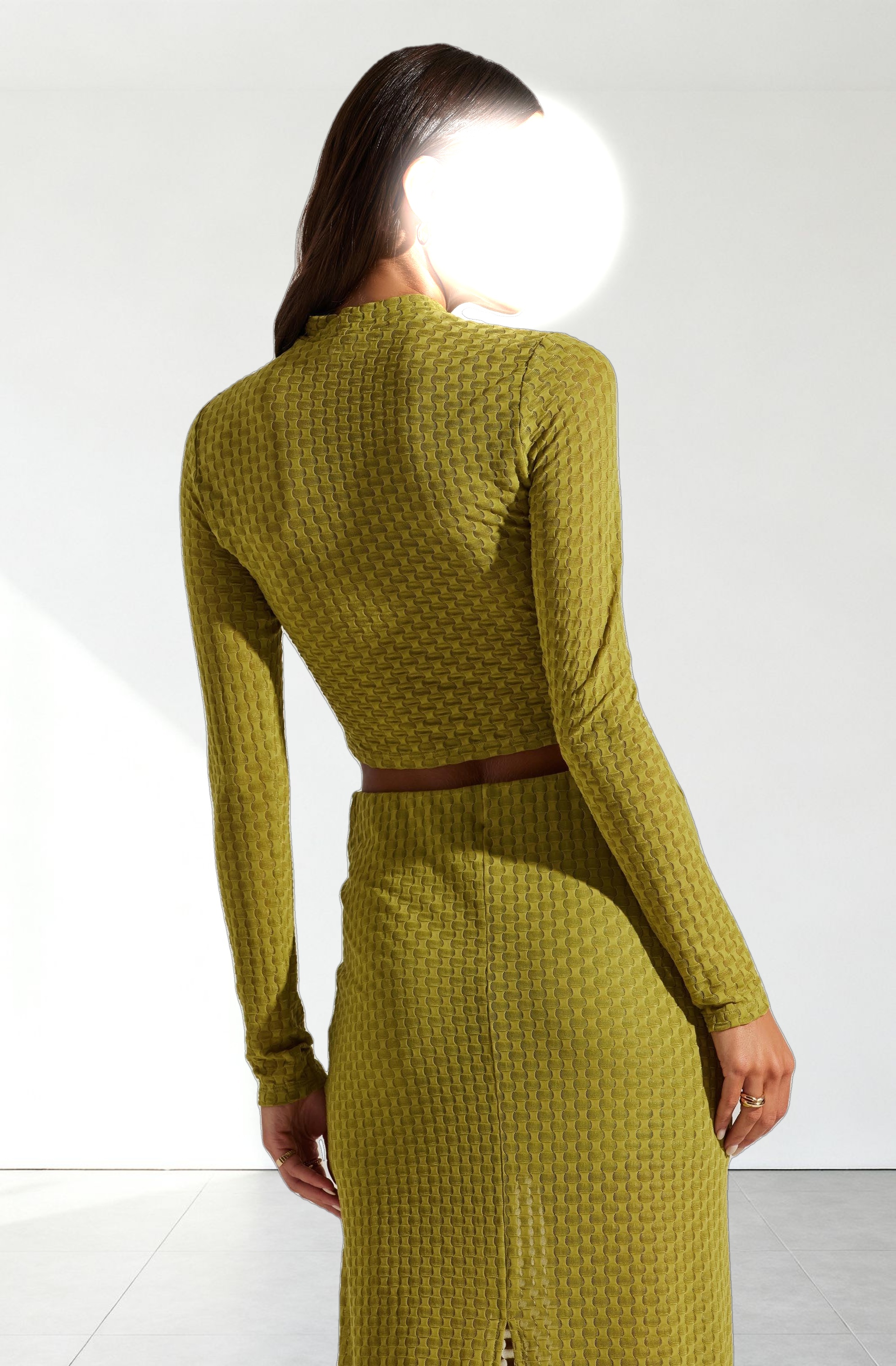 Indah Semi Sheer Mock Neck Long Sleeve Top