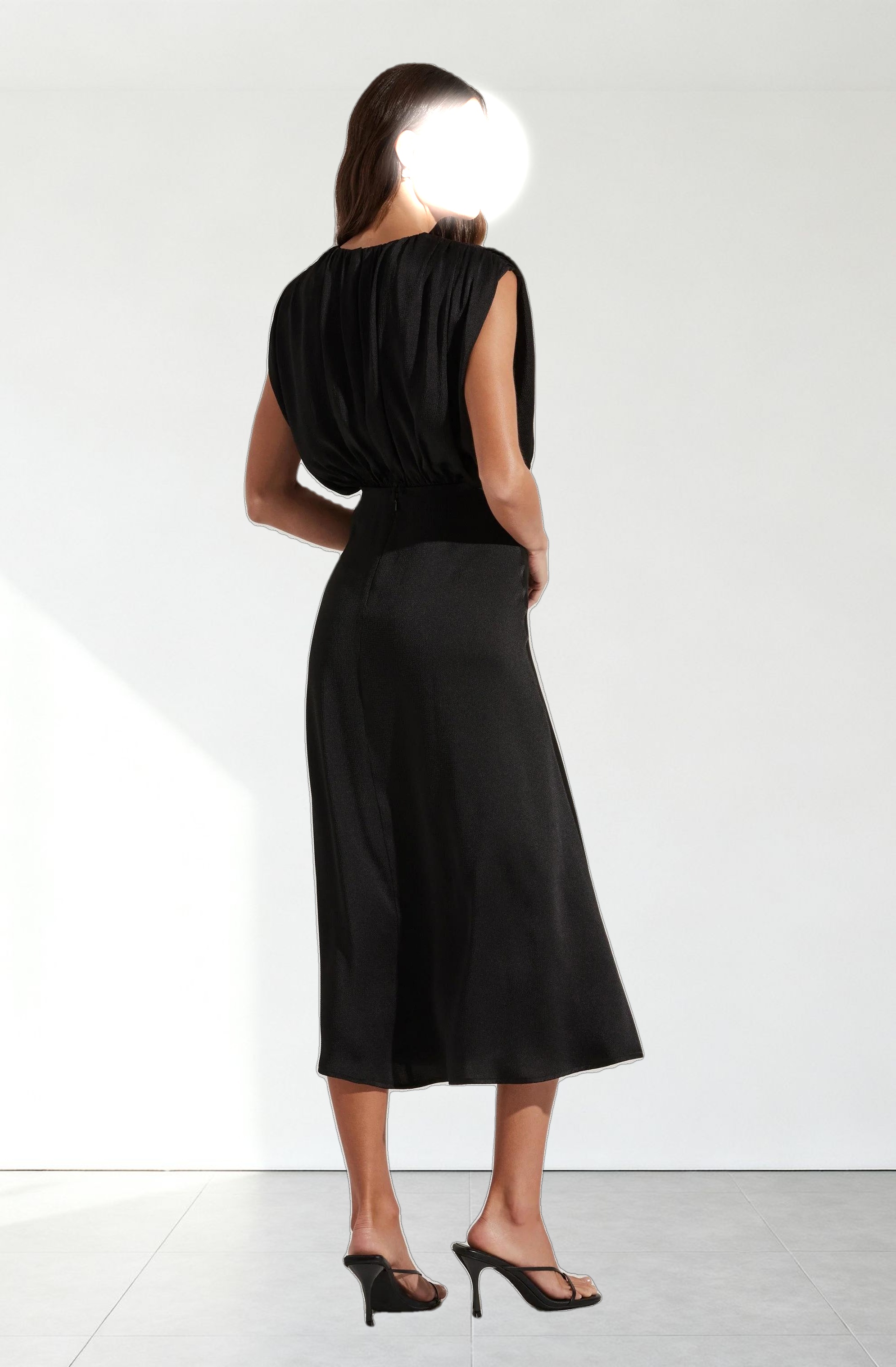 Blouson Satin Midi Dress